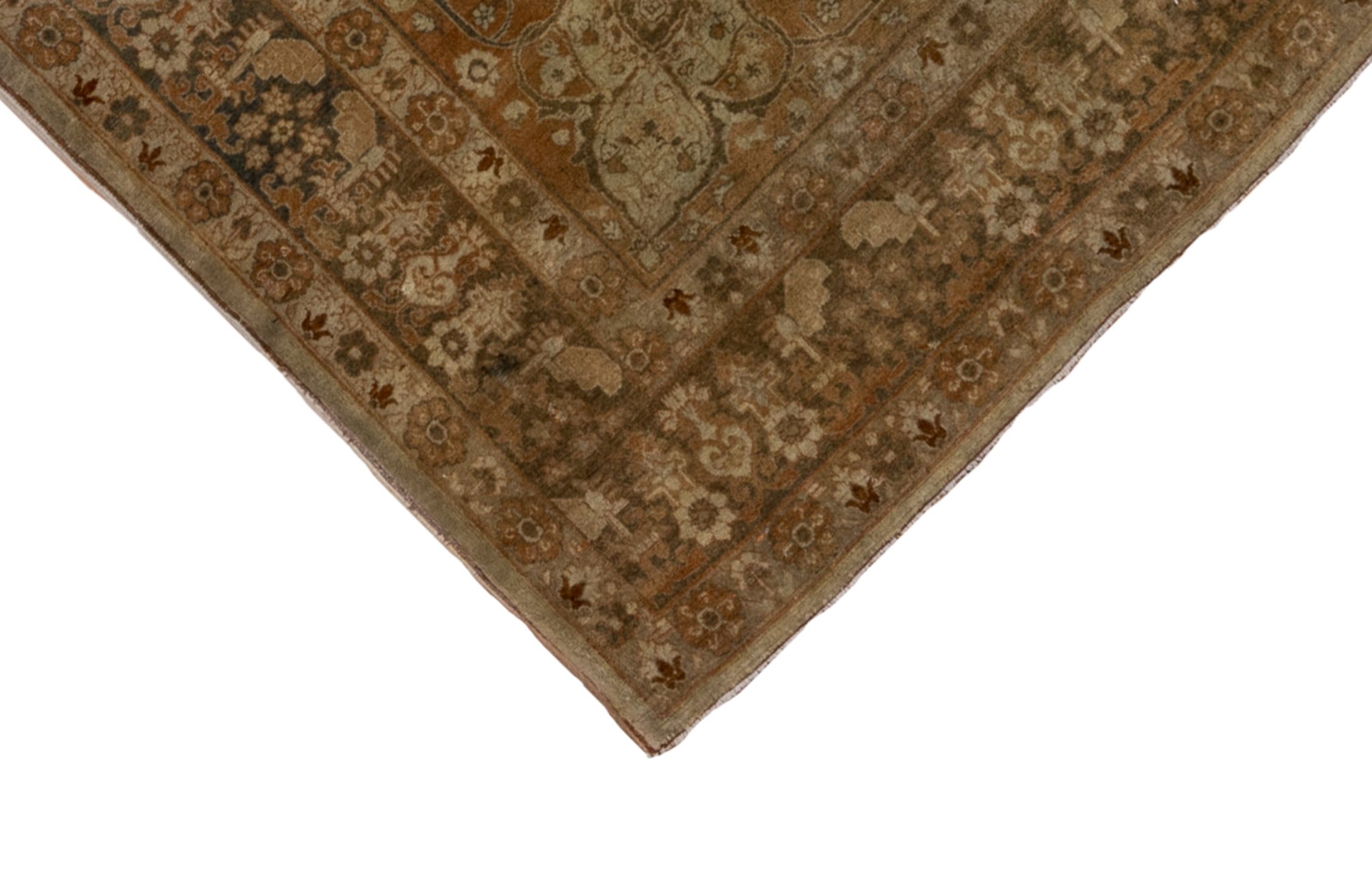 4' x 6' one-of-a-kind handmade antique Tabriz small size rug. Color palette: ivory, camel, taupe, rust, brown, slate, rose