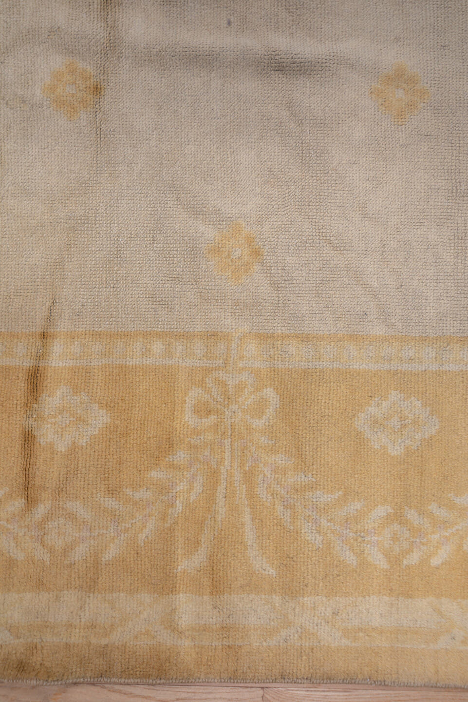 10' x 17' one-of-a-kind handmade antique Savonnerie rug. Color palette: ivory, camel, gold, cream, beige
