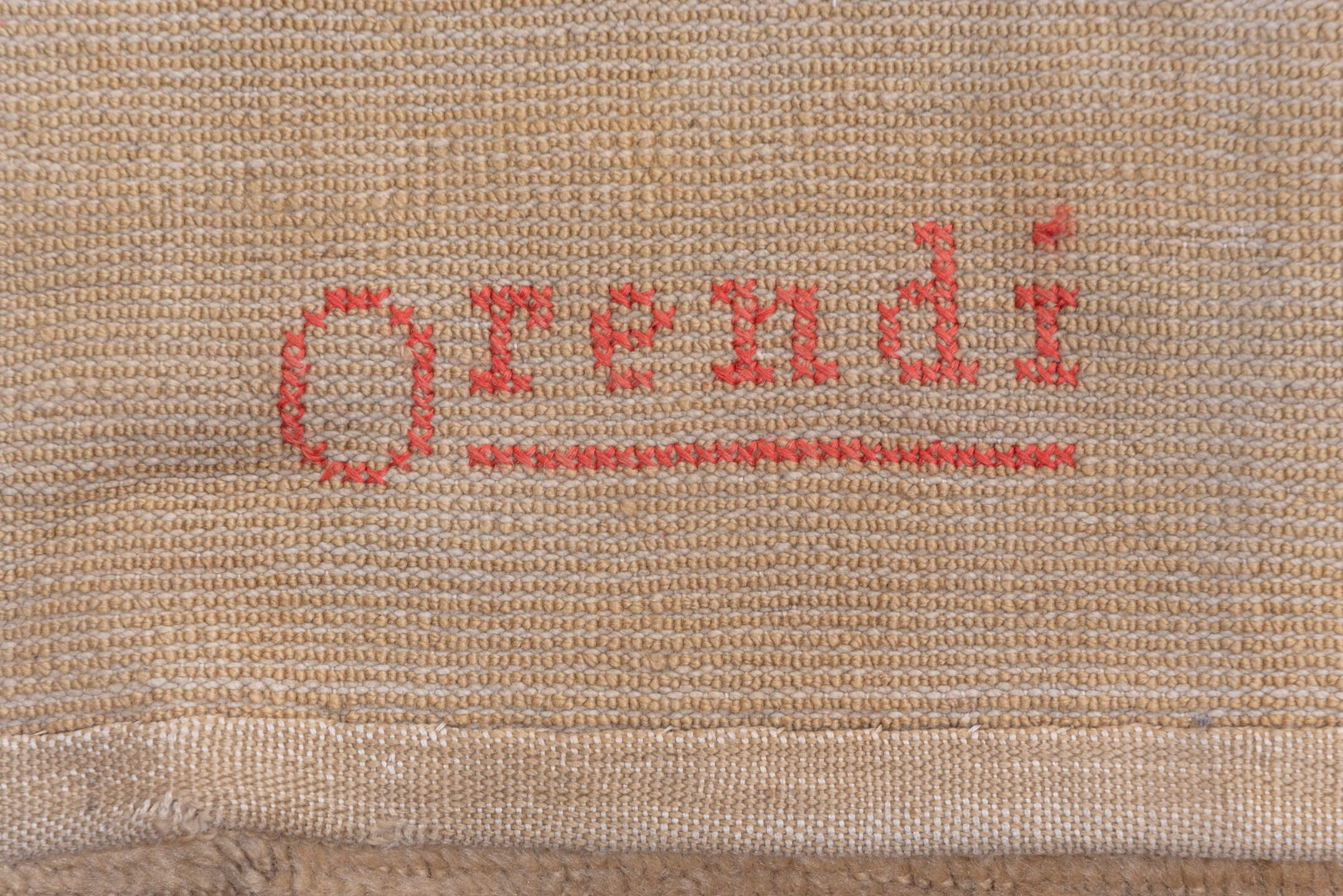 10' x 17' one-of-a-kind handmade vintage Savonnerie rug. Color palette: brown, gray, off-white, orange, pink, tan