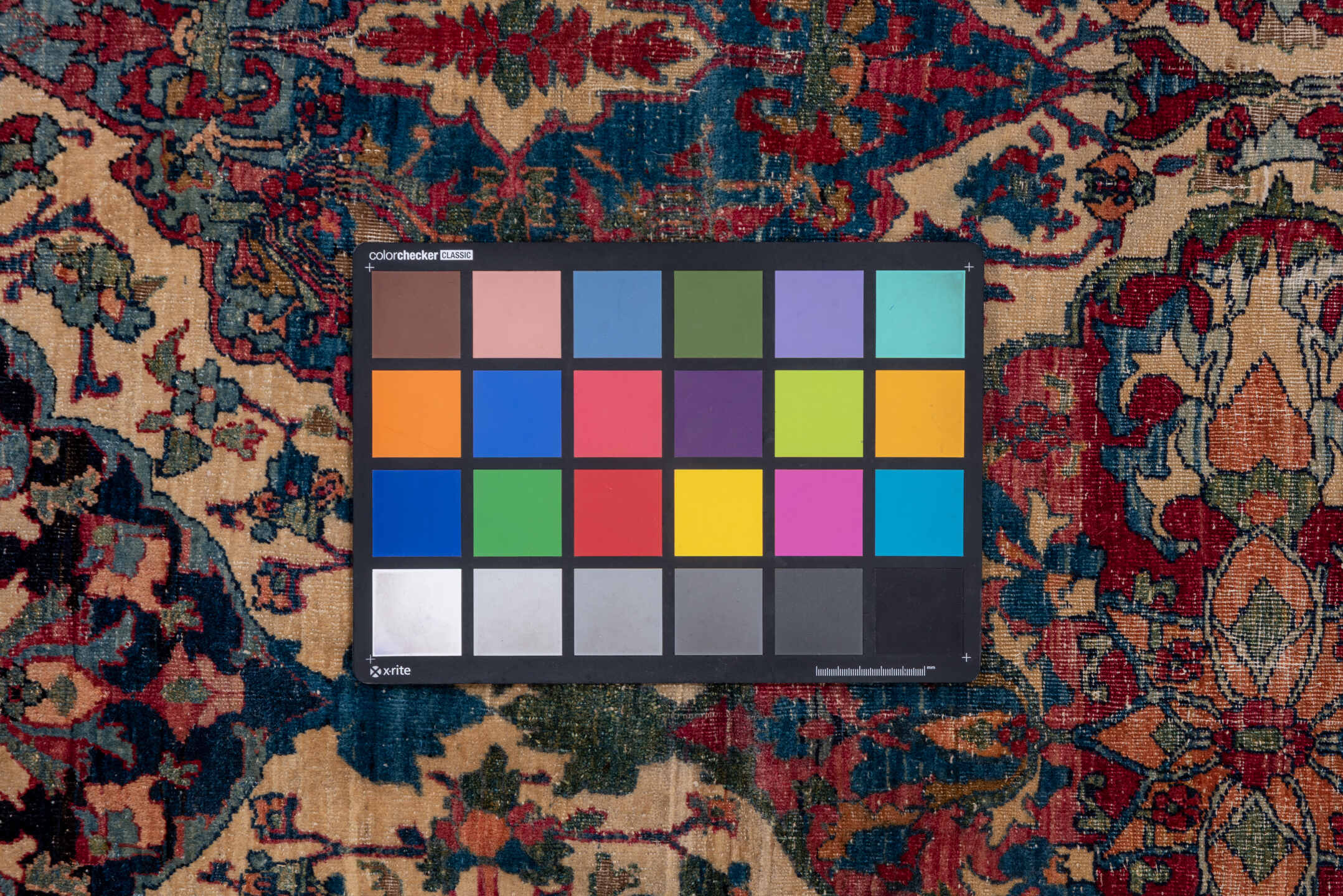 13' x 18' one-of-a-kind handmade antique Lavar oversize rug. Color palette: ivory, indigo, rust, rose, muted blue, burgundy