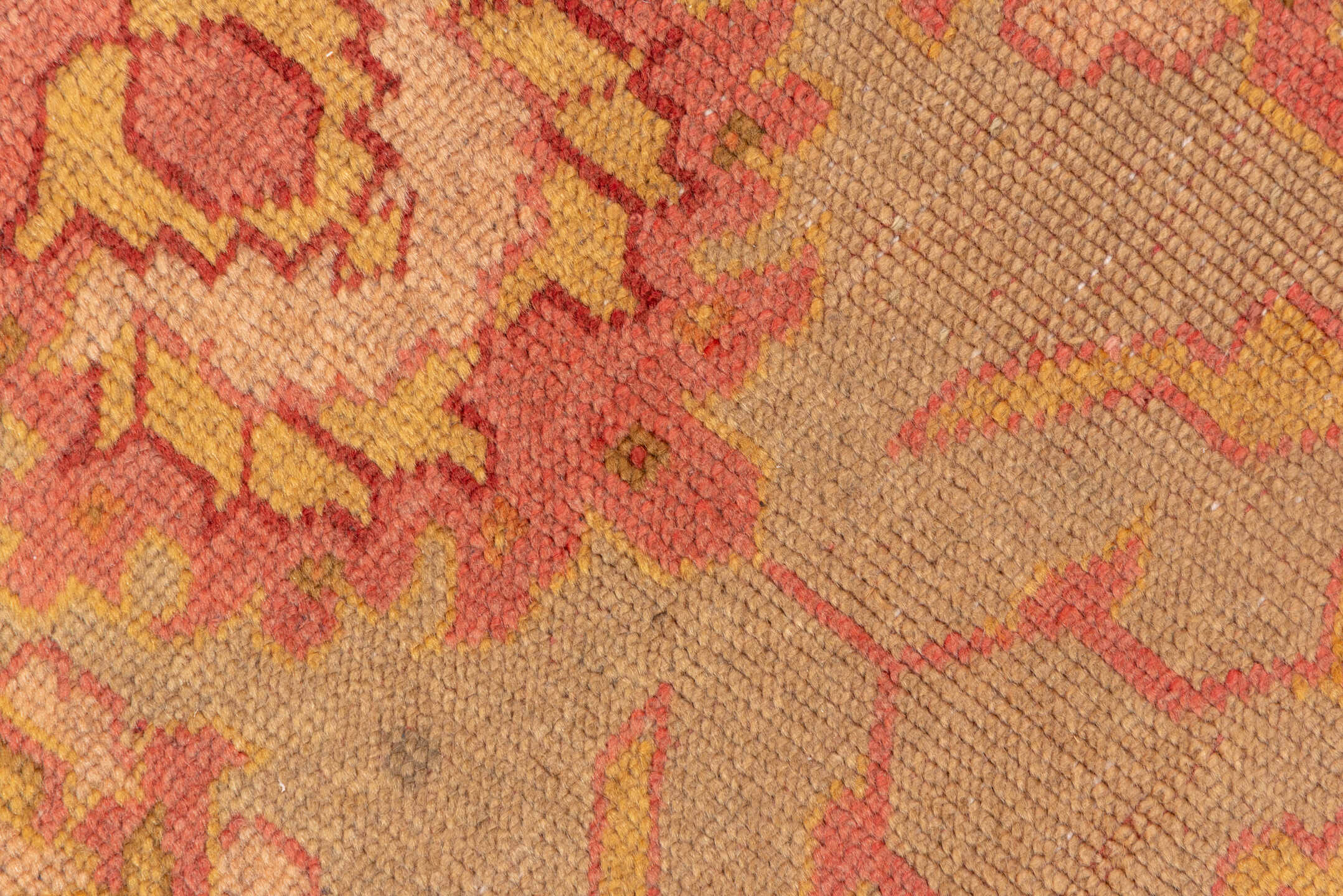 8' x 11' one-of-a-kind handmade antique Oushak large size rug. Color palette: ivory, salmon, beige, gold, blush, taupe, pink