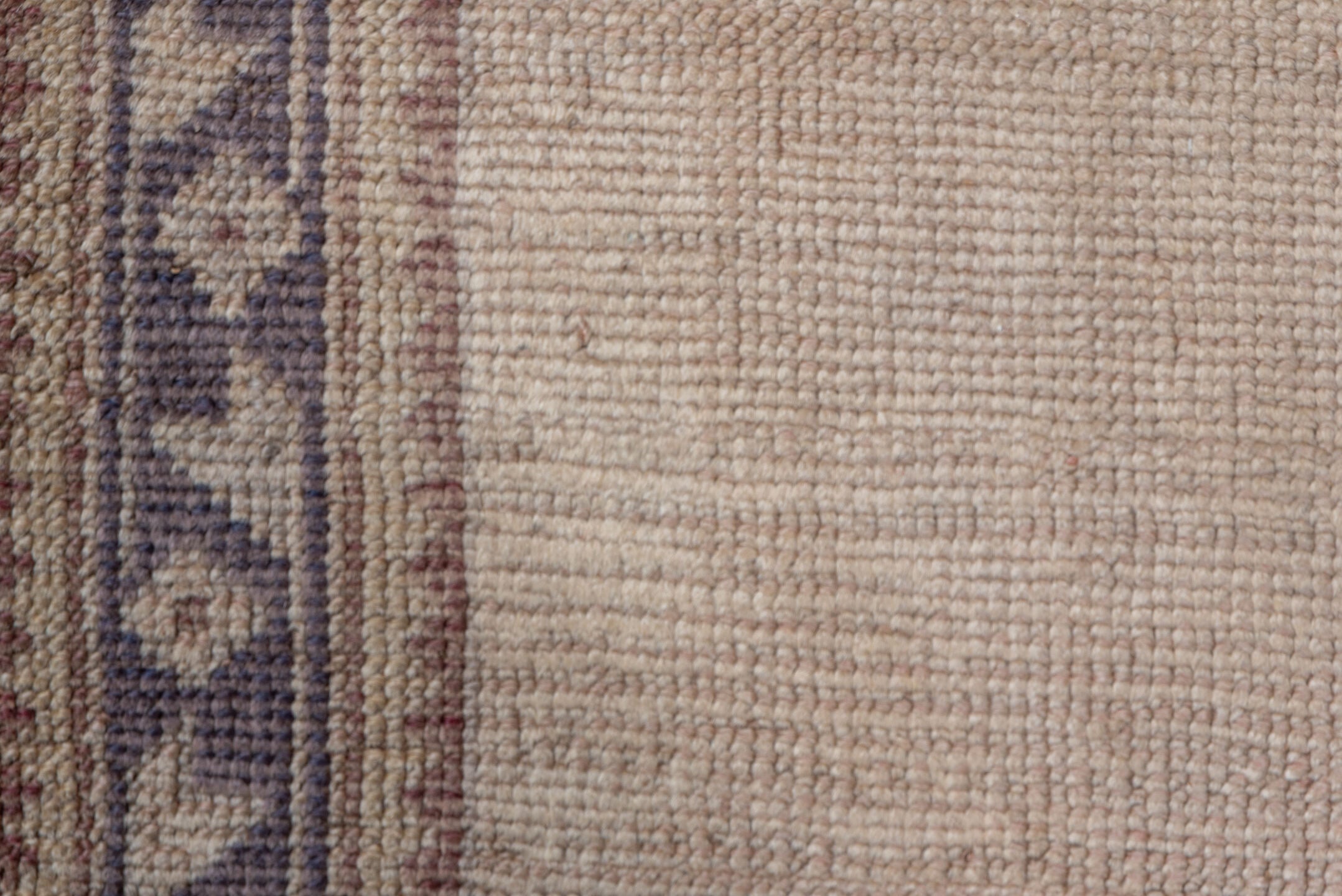 6' x 15' one-of-a-kind handmade antique Oushak rug. Color palette: beige, taupe, ivory, lavender, camel, gray, light gray