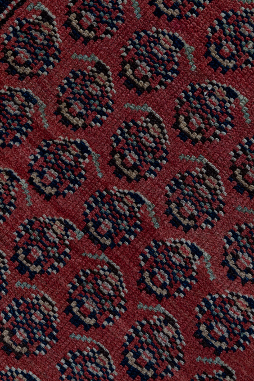 2' x 14' one-of-a-kind handmade antique Saraband runner rug. Color palette: rust, navy, ivory, camel, burgundy, charcoal