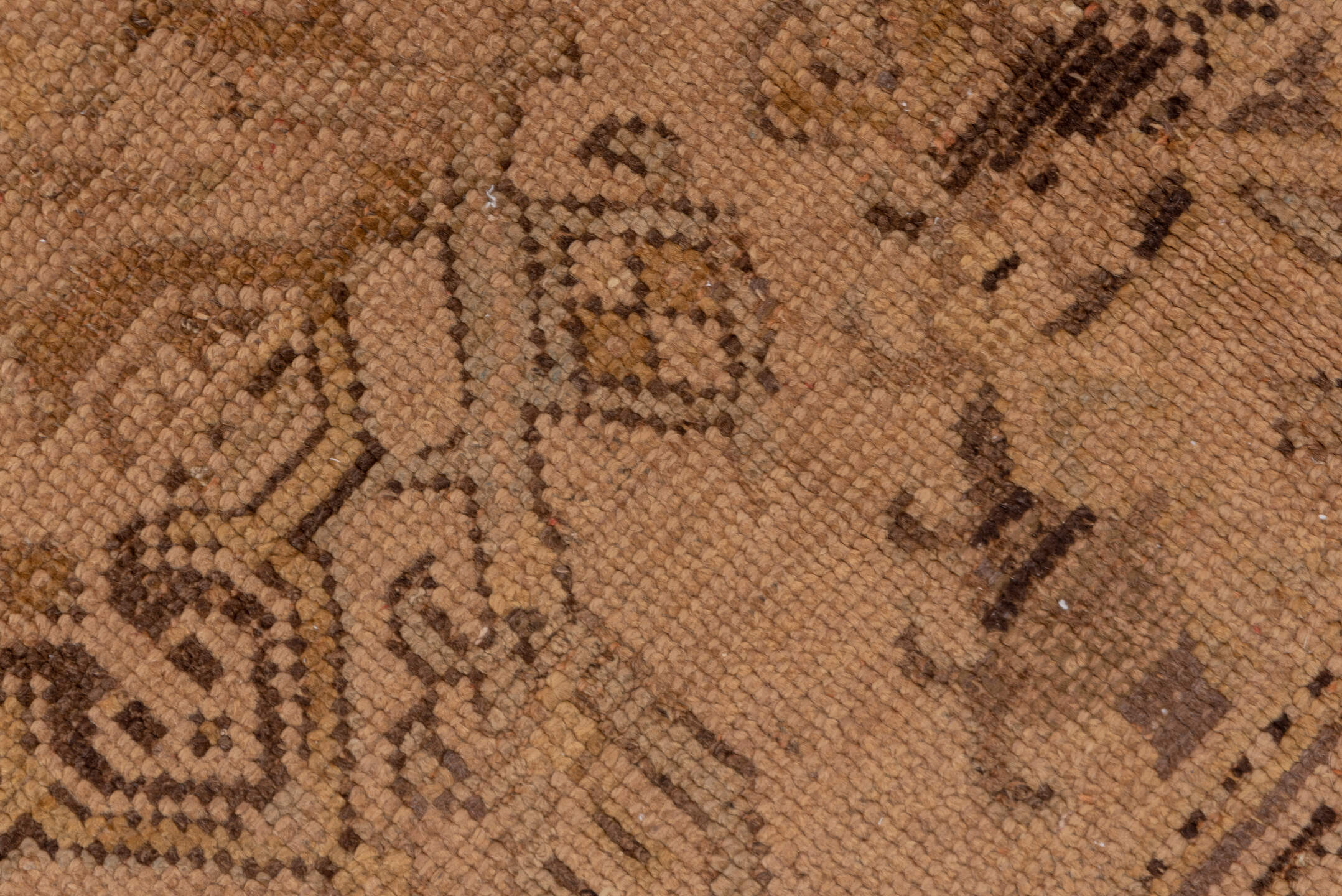 7' x 10' one-of-a-kind handmade antique Oushak large size rug. Color palette: taupe, camel, beige, brown, sand, gray