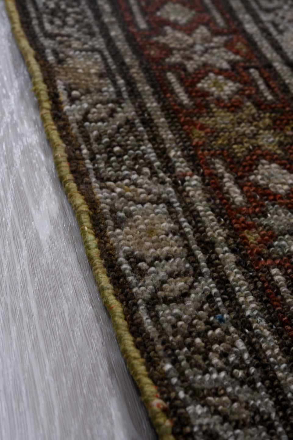 3' x 15' one-of-a-kind handmade vintage Malayer runner rug. Color palette: arapawa, black, blue, brown, dim gray, gray