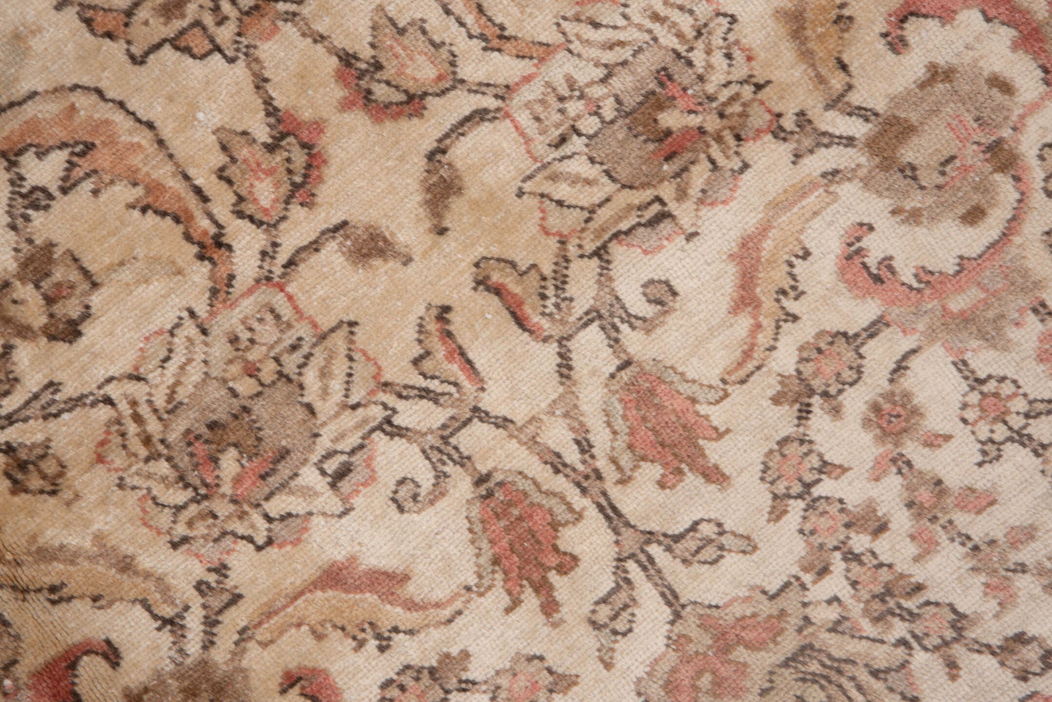 6' x 8' one-of-a-kind handmade vintage Tabriz medium size rug. Color palette: ivory, taupe, rose, camel, brown, beige, gray