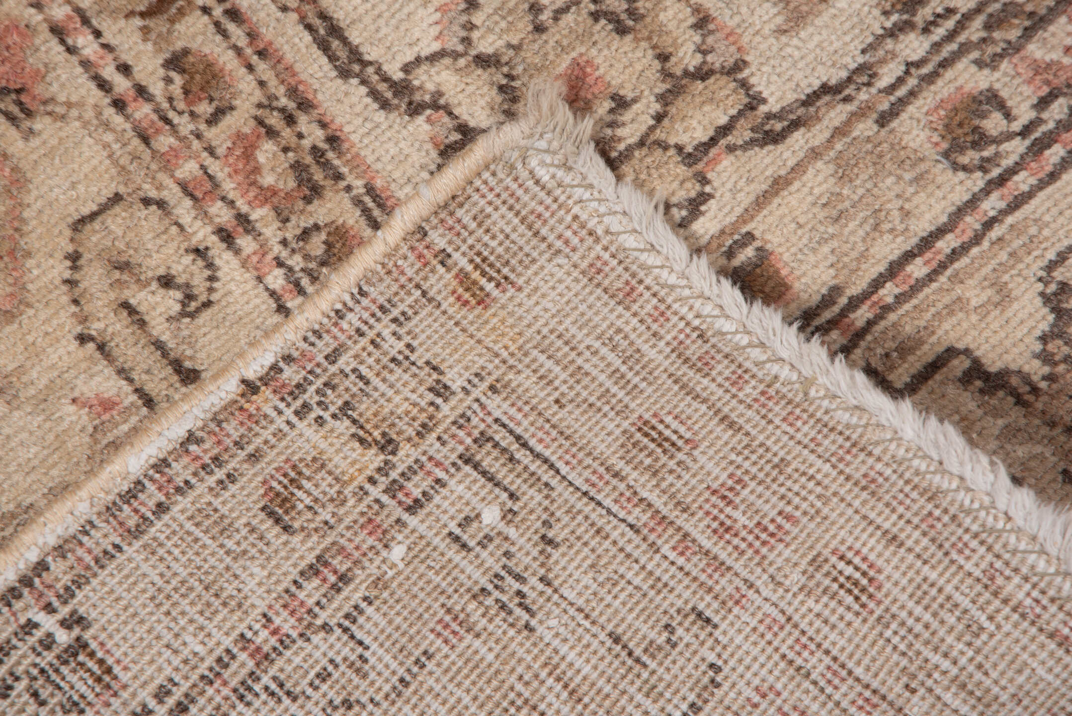 6' x 8' one-of-a-kind handmade vintage Tabriz medium size rug. Color palette: ivory, taupe, rose, camel, brown, beige, gray