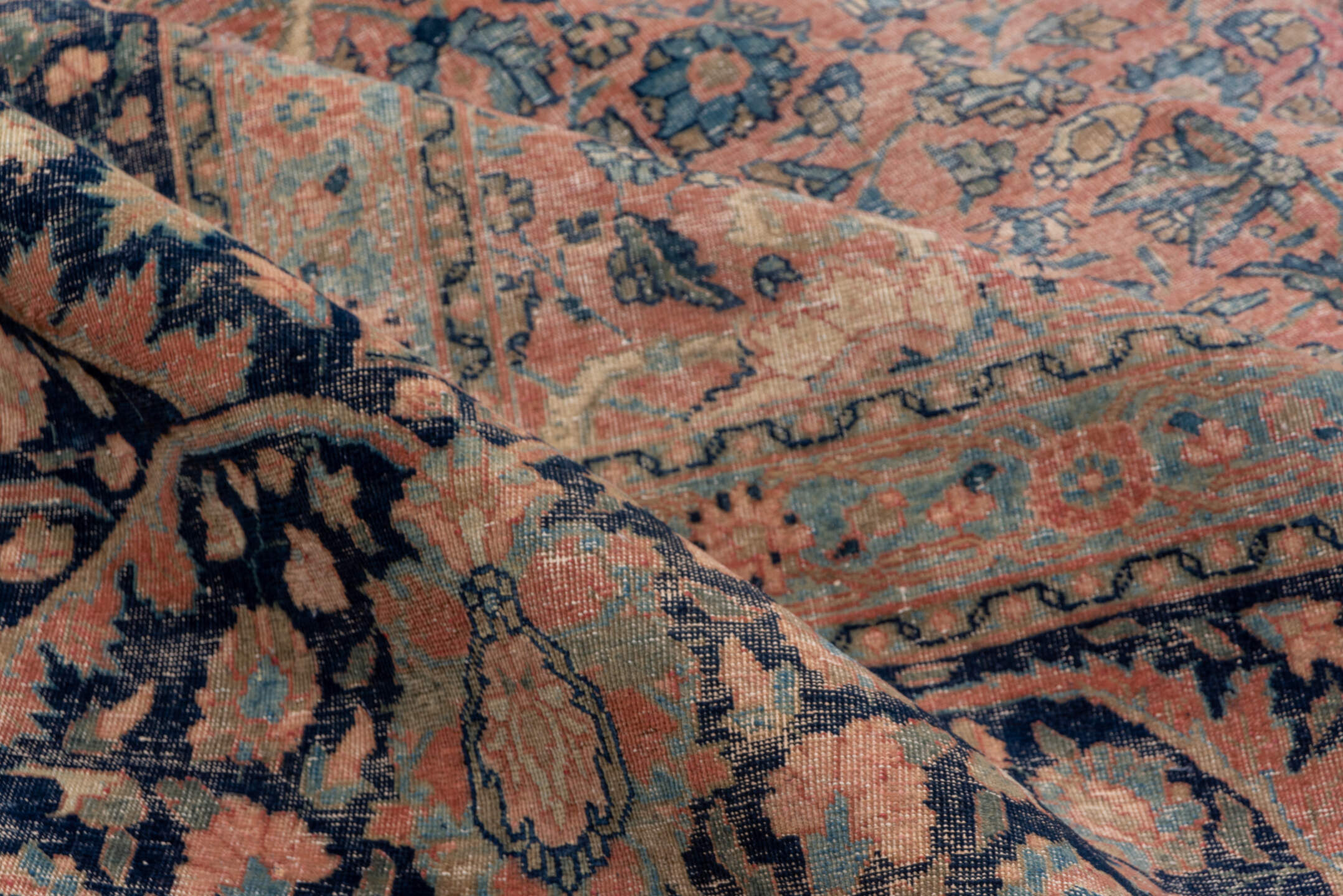 13' x 18' one-of-a-kind handmade vintage Tabriz oversize rug. Color palette: blue, brown, dark gray, dim gray, fiord, gray