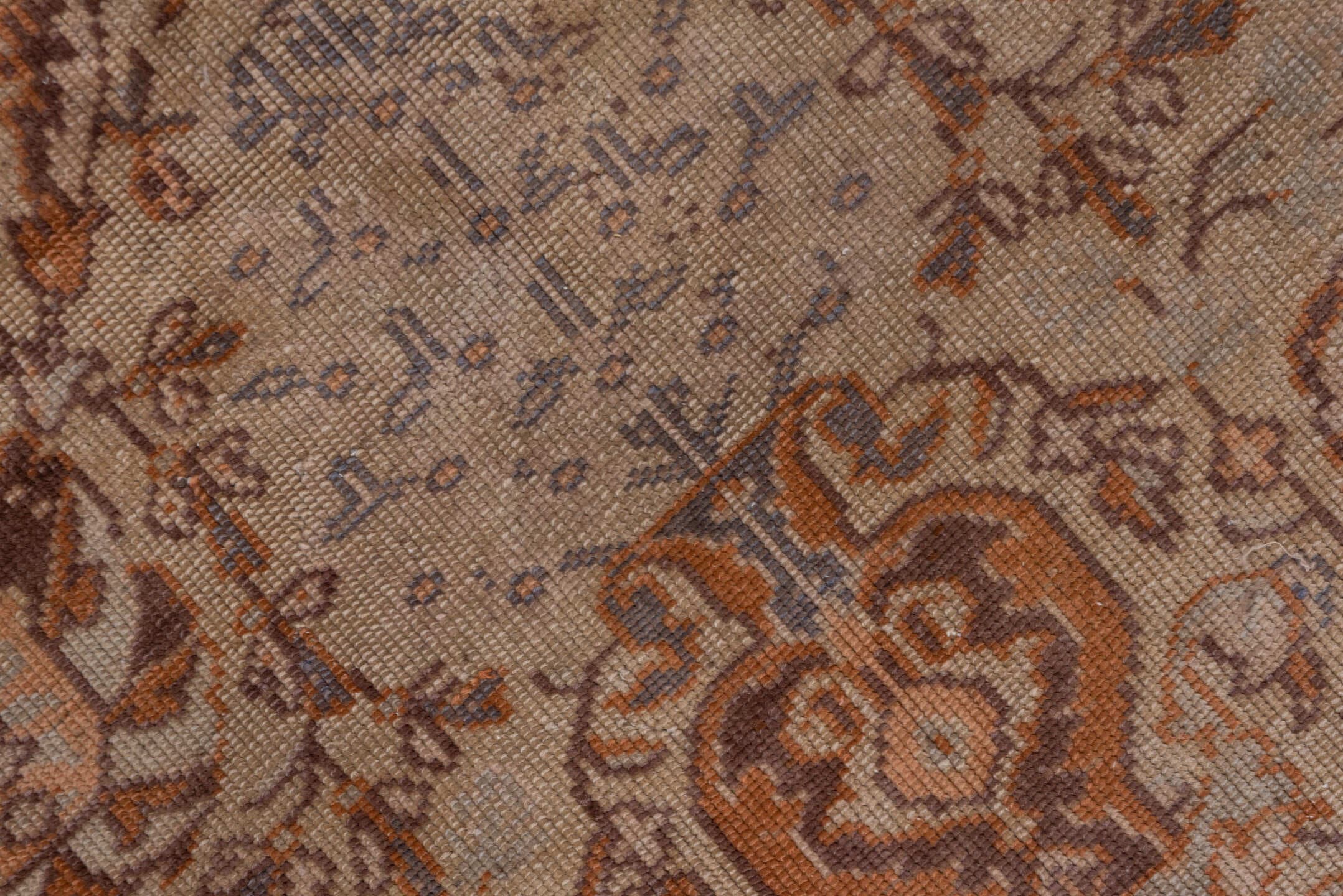 6' x 9' one-of-a-kind handmade antique Sivas medium size rug. Color palette: ivory, rust, taupe, camel, slate, brown