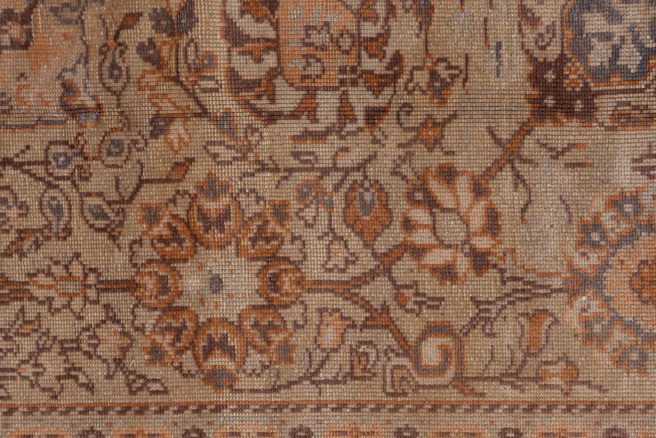 6' x 9' one-of-a-kind handmade antique Sivas medium size rug. Color palette: ivory, rust, taupe, camel, slate, brown