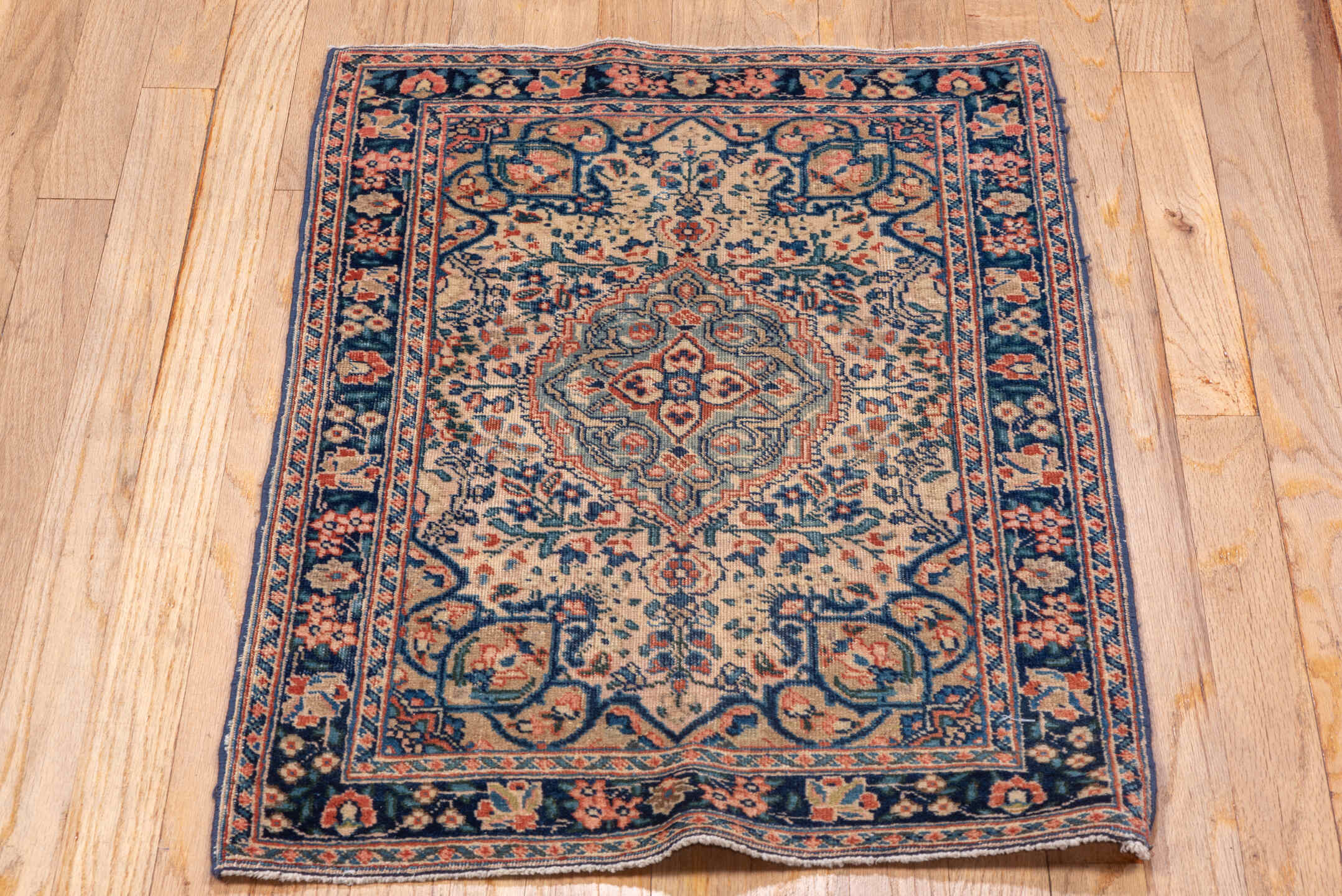 1' x 2' one-of-a-kind handmade vintage Tabriz small size rug. Color palette: black, blue, brown, charcoal, fiord, gray