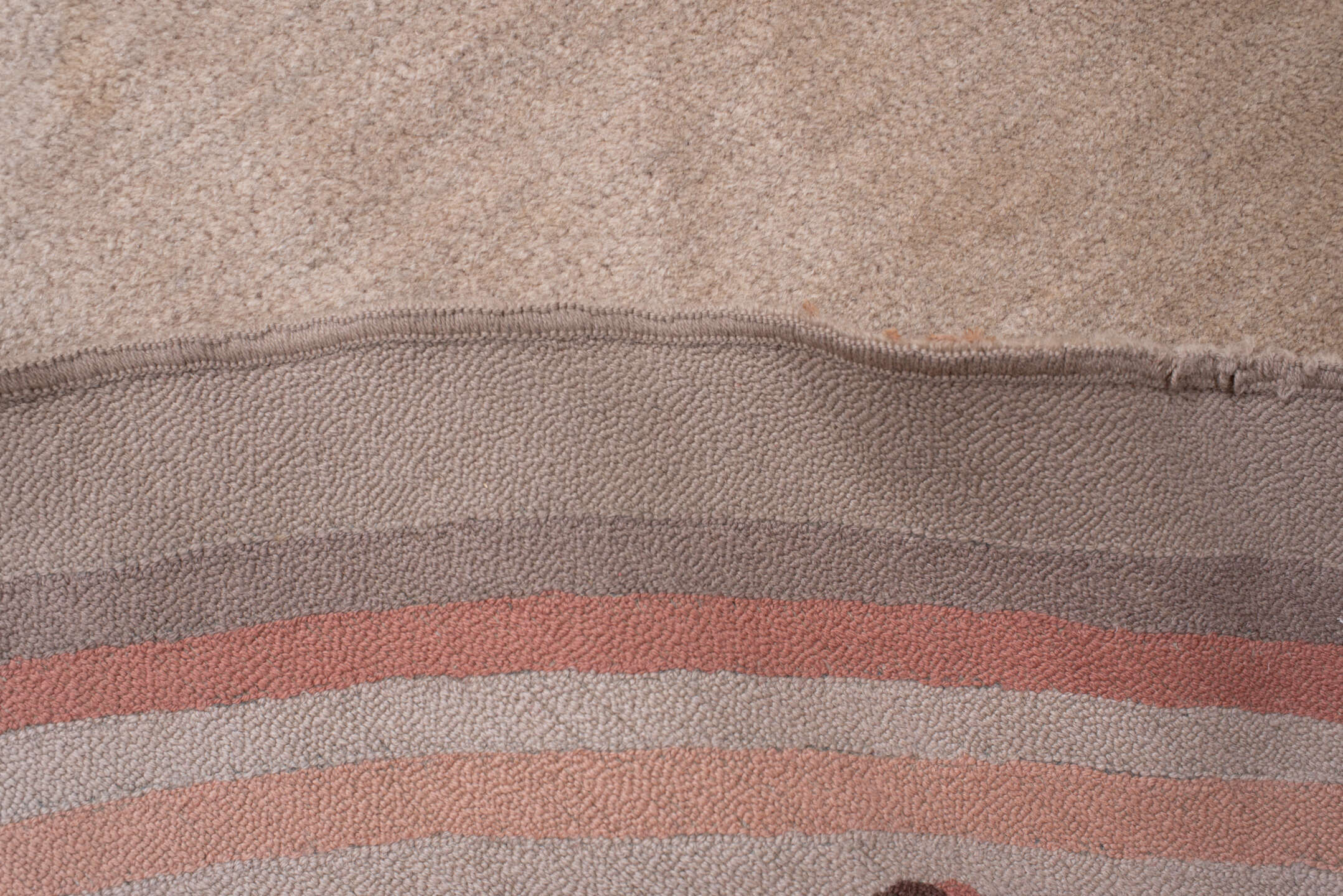 10' x 10' one-of-a-kind handmade vintage European large size rug. Color palette: brown, gray, light gray, off-white, orange