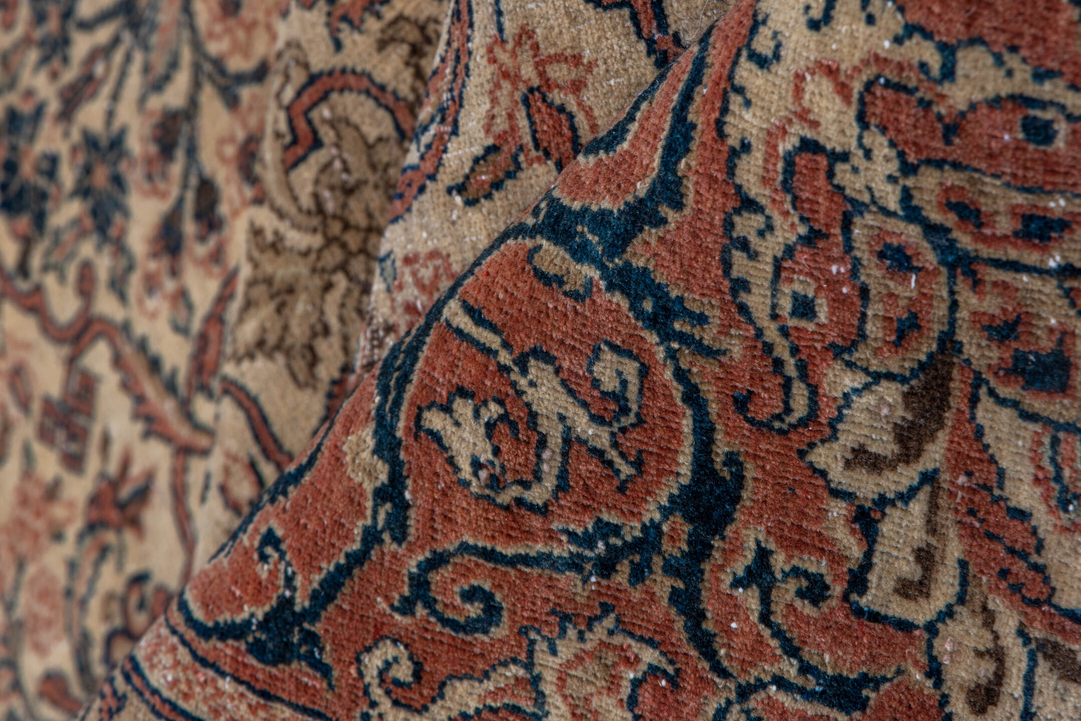 10' x 14' one-of-a-kind handmade antique Tabriz large size rug. Color palette: ivory, terra cotta, taupe, brown, charcoal