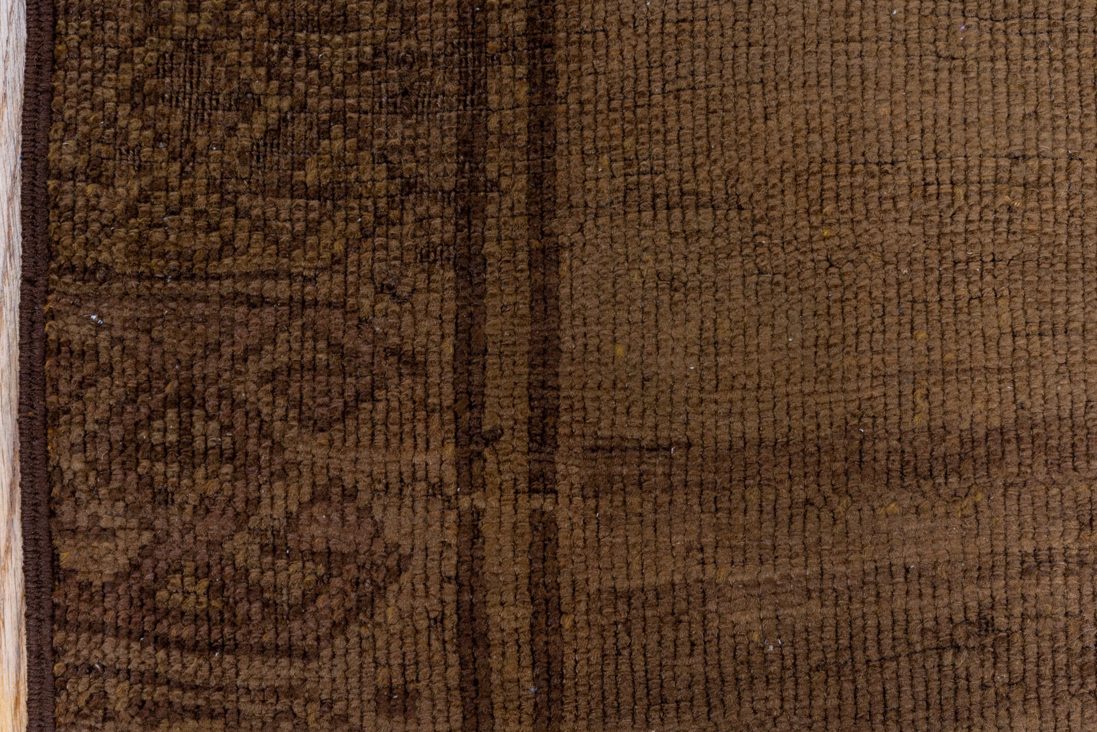 3' x 9' one-of-a-kind handmade vintage Overdyed runner rug. Color palette: brown, off-white, snow, white, whitesmoke