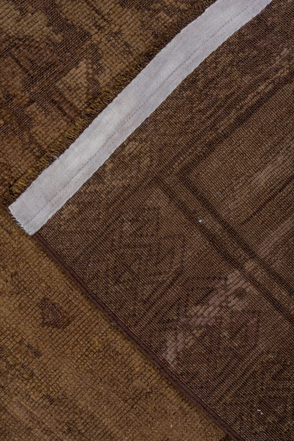 3' x 9' one-of-a-kind handmade vintage Overdyed runner rug. Color palette: brown, off-white, snow, white, whitesmoke