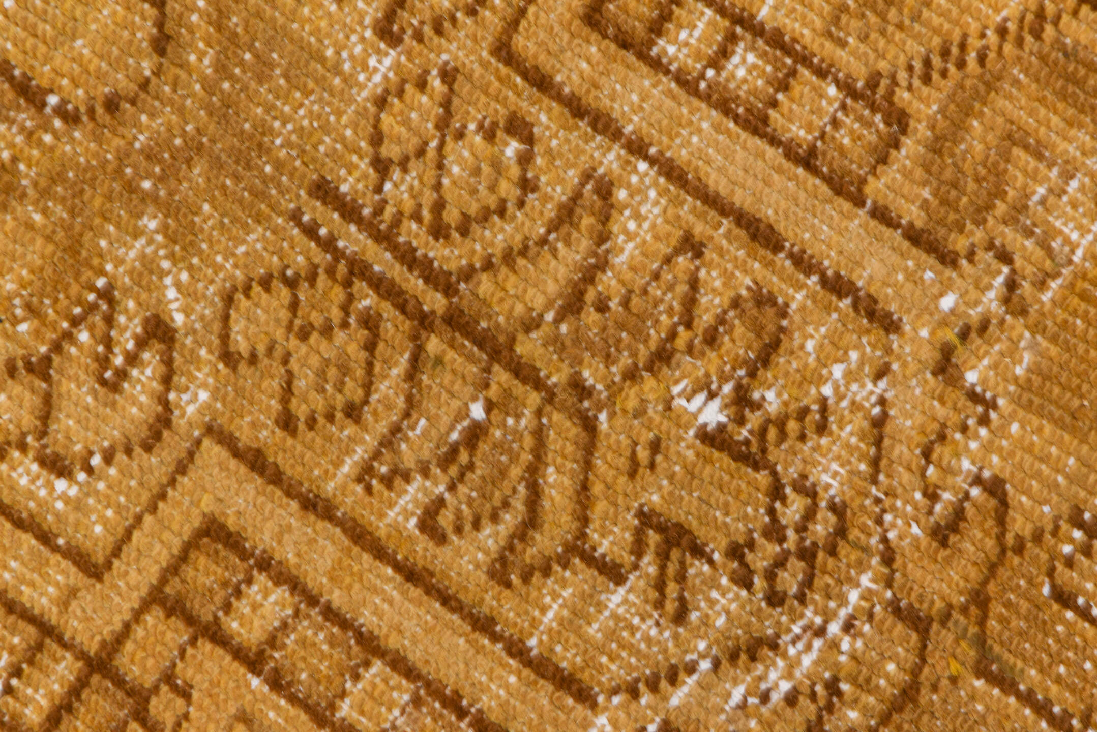 7' x 9' one-of-a-kind handmade vintage Heriz rug. Color palette: brown, burlywood, off-white, orange, tan