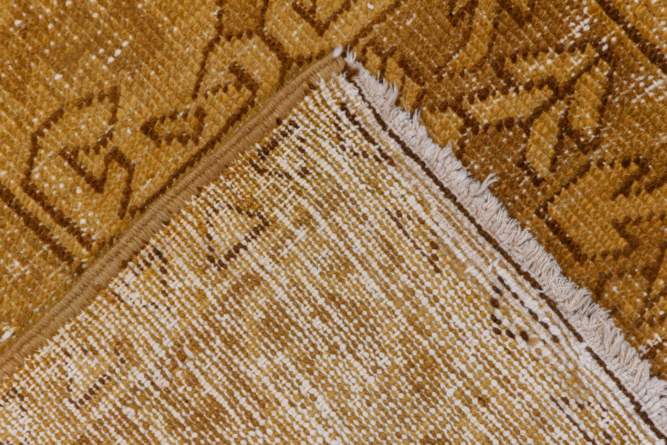 7' x 9' one-of-a-kind handmade vintage Heriz rug. Color palette: brown, burlywood, off-white, orange, tan