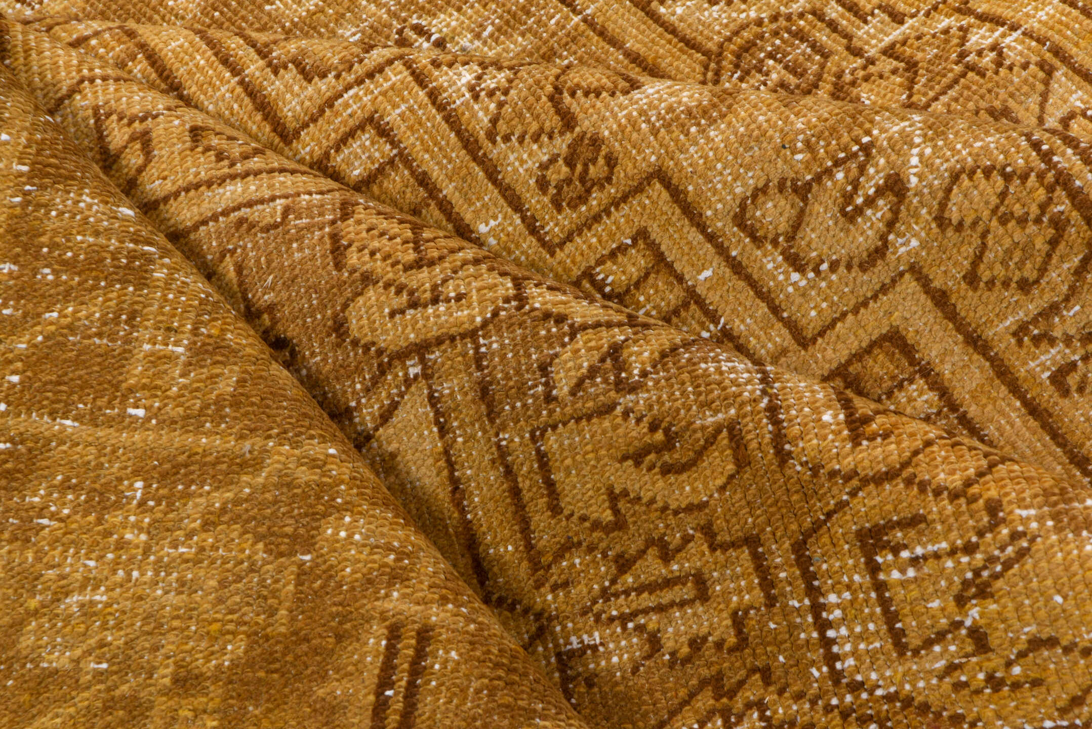 7' x 9' one-of-a-kind handmade vintage Heriz rug. Color palette: brown, burlywood, off-white, orange, tan