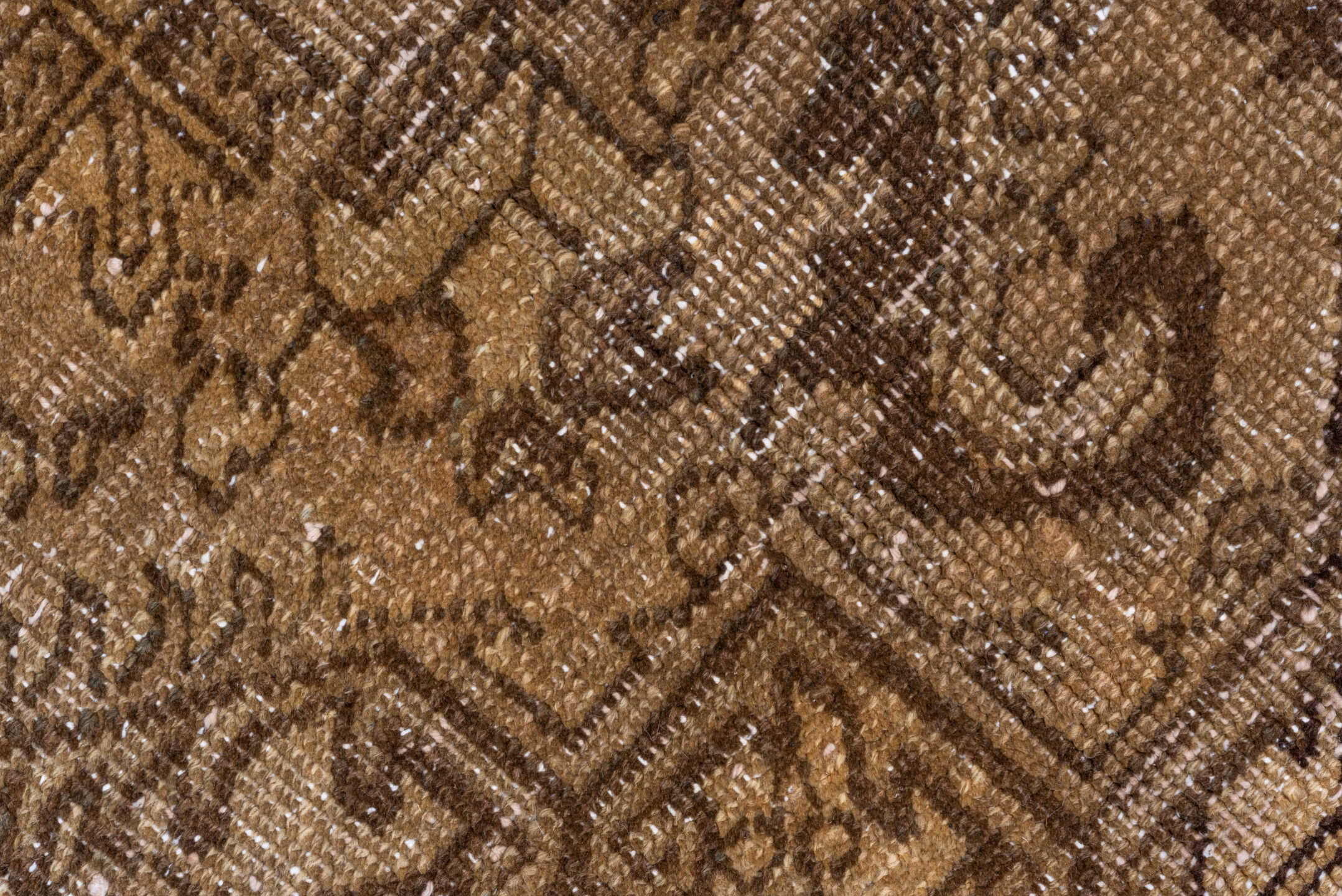 7' x 9' one-of-a-kind handmade antique Heriz rug. Color palette: taupe, camel, brown, ivory, charcoal, sage, slate, beige