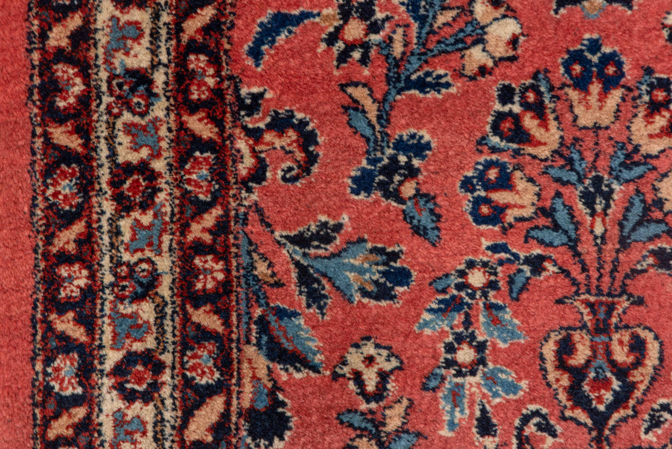2' x 4' one-of-a-kind handmade antique Kashan small size rug. Color palette: rose, navy, ivory, burgundy, sky_blue, coral