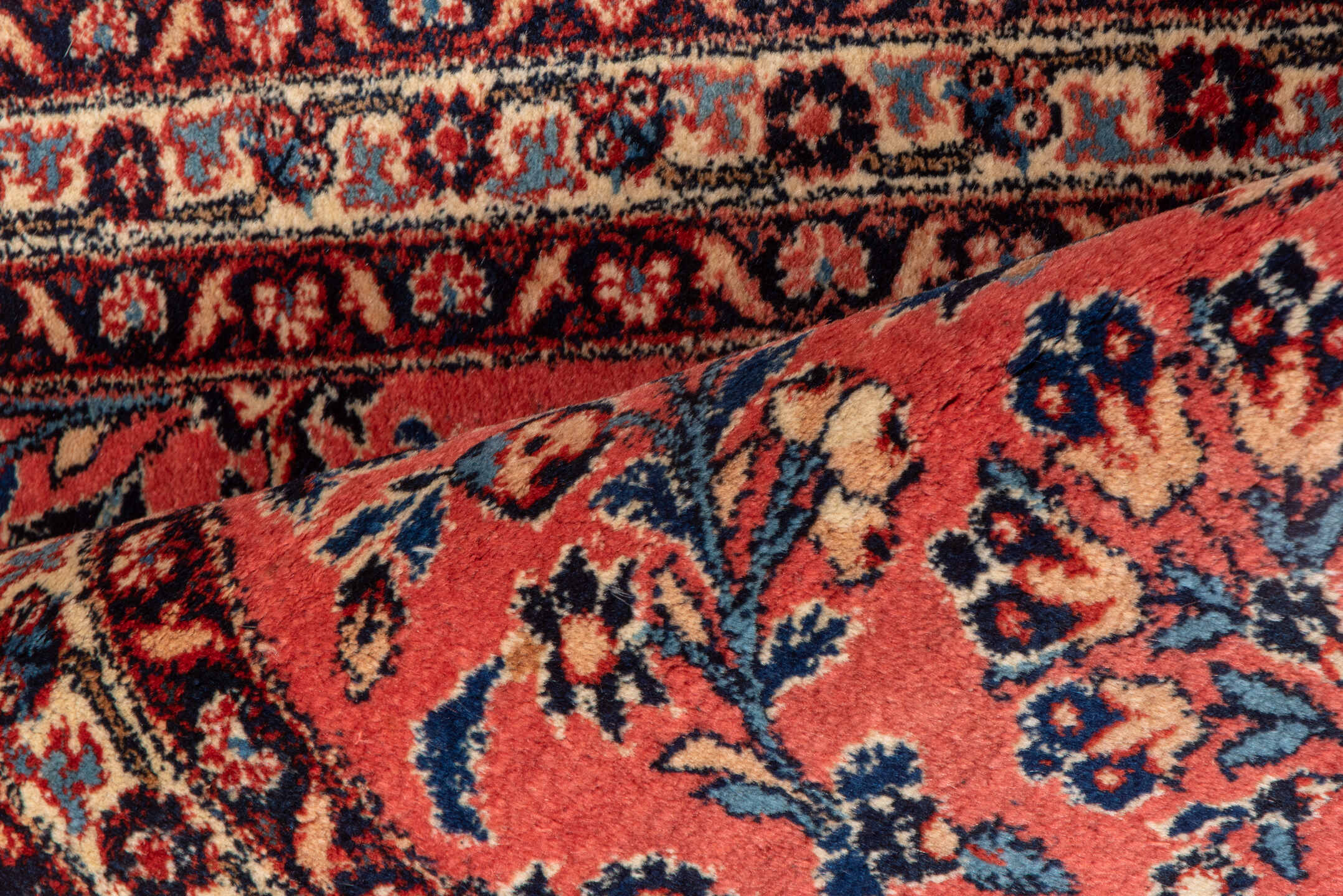 2' x 4' one-of-a-kind handmade antique Kashan small size rug. Color palette: rose, navy, ivory, burgundy, sky_blue, coral