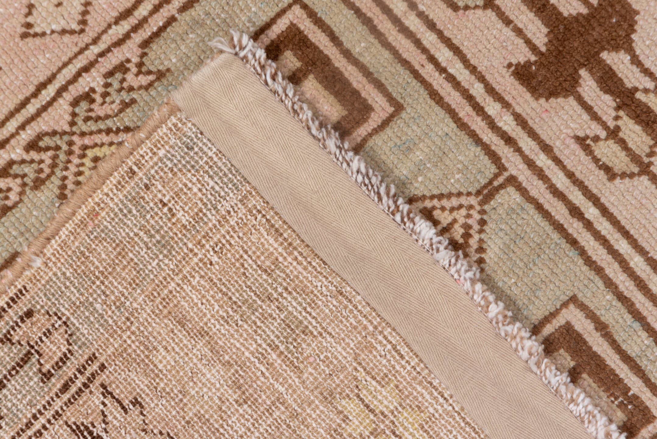 4' x 6' one-of-a-kind handmade antique Trans Caucasian small size rug. Color palette: ivory, taupe, brown, gold, beige, gray