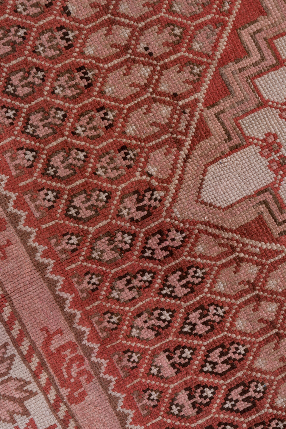 6' x 9' one-of-a-kind handmade antique Oushak medium size rug. Color palette: rose, terracotta, ivory, dusty pink, taupe