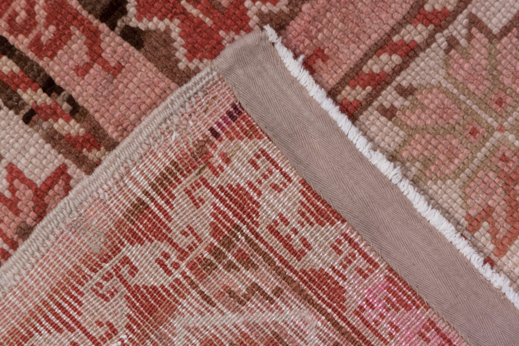 6' x 9' one-of-a-kind handmade antique Oushak medium size rug. Color palette: rose, terracotta, ivory, dusty pink, taupe