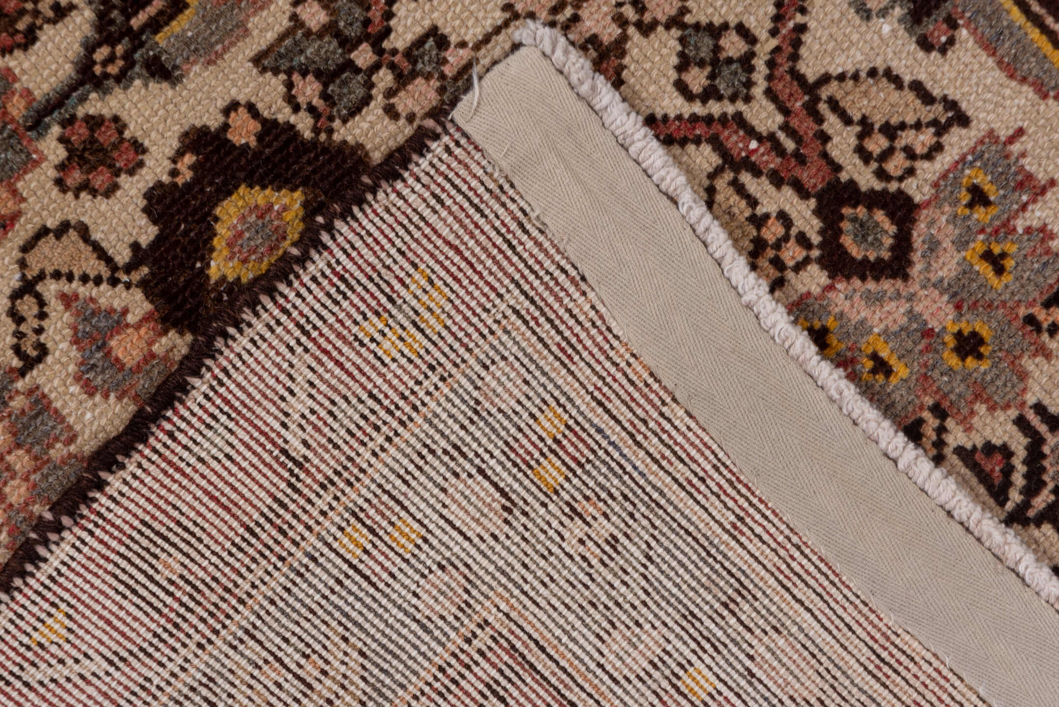 3' x 10' one-of-a-kind handmade vintage Malayer runner rug. Color palette: brown, gray, pink, redwood