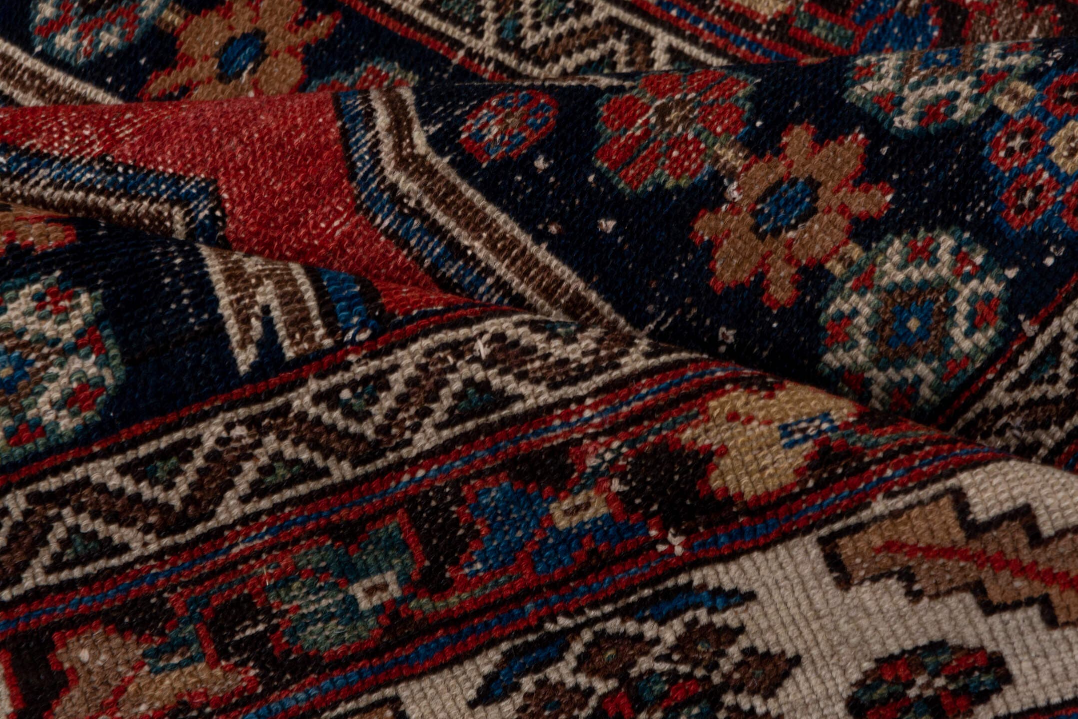 4' x 6' one-of-a-kind handmade antique Malayer small size rug. Color palette: rust, ivory, navy, burgundy, sky_blue, camel