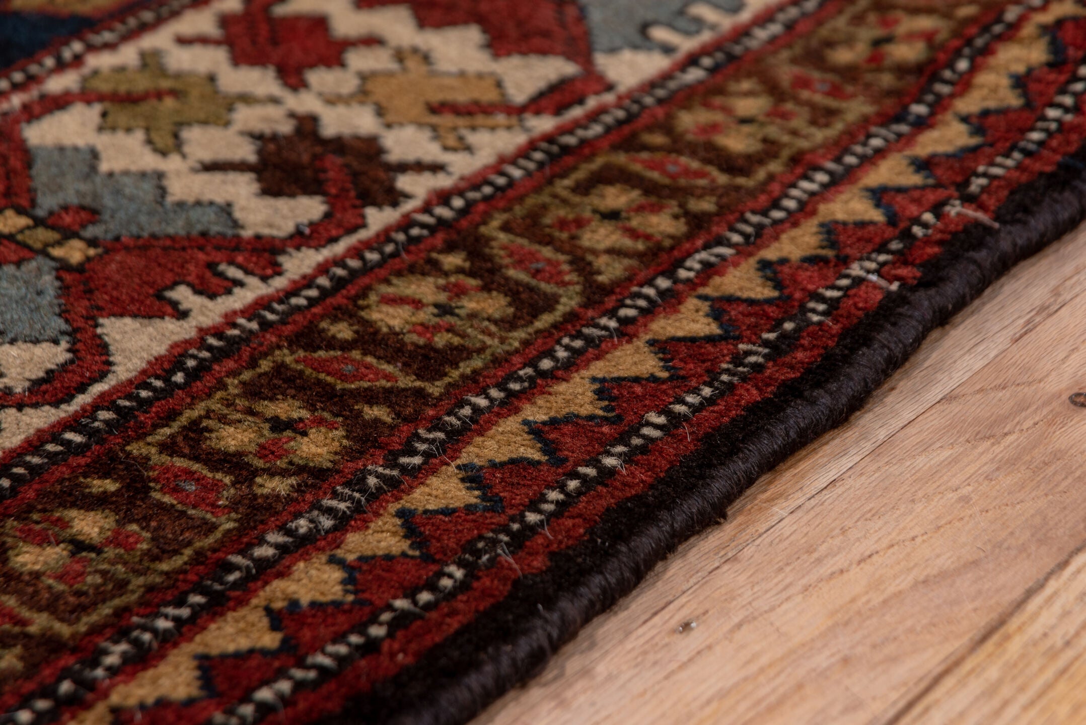 3' x 12' one-of-a-kind handmade vintage Malayer runner rug. Color palette: black, brown, gray, pink, red