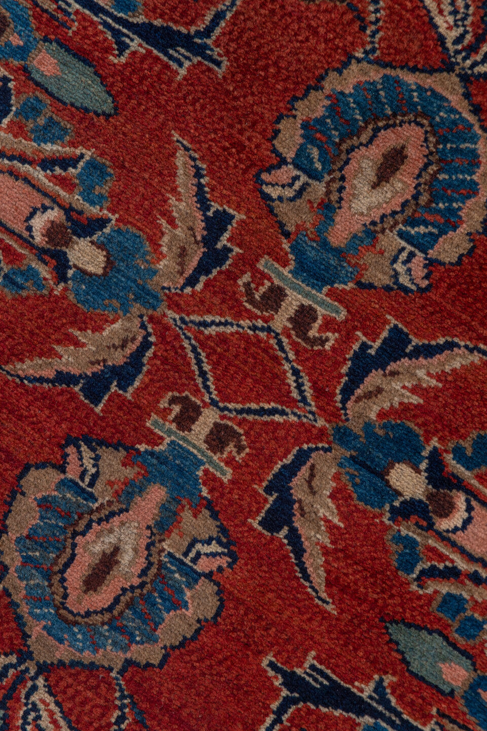 2' x 19' one-of-a-kind handmade antique Lilian runner rug. Color palette: rust, navy, ivory, camel, slate, terracotta, brown