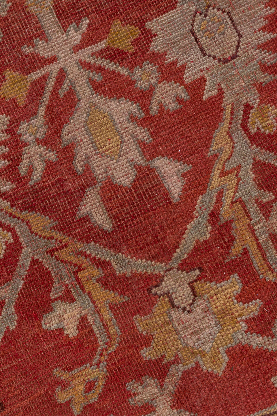 11' x 13' one-of-a-kind handmade antique Oushak oversize rug. Color palette: terra cotta, ivory, sage, gold, rust, blush