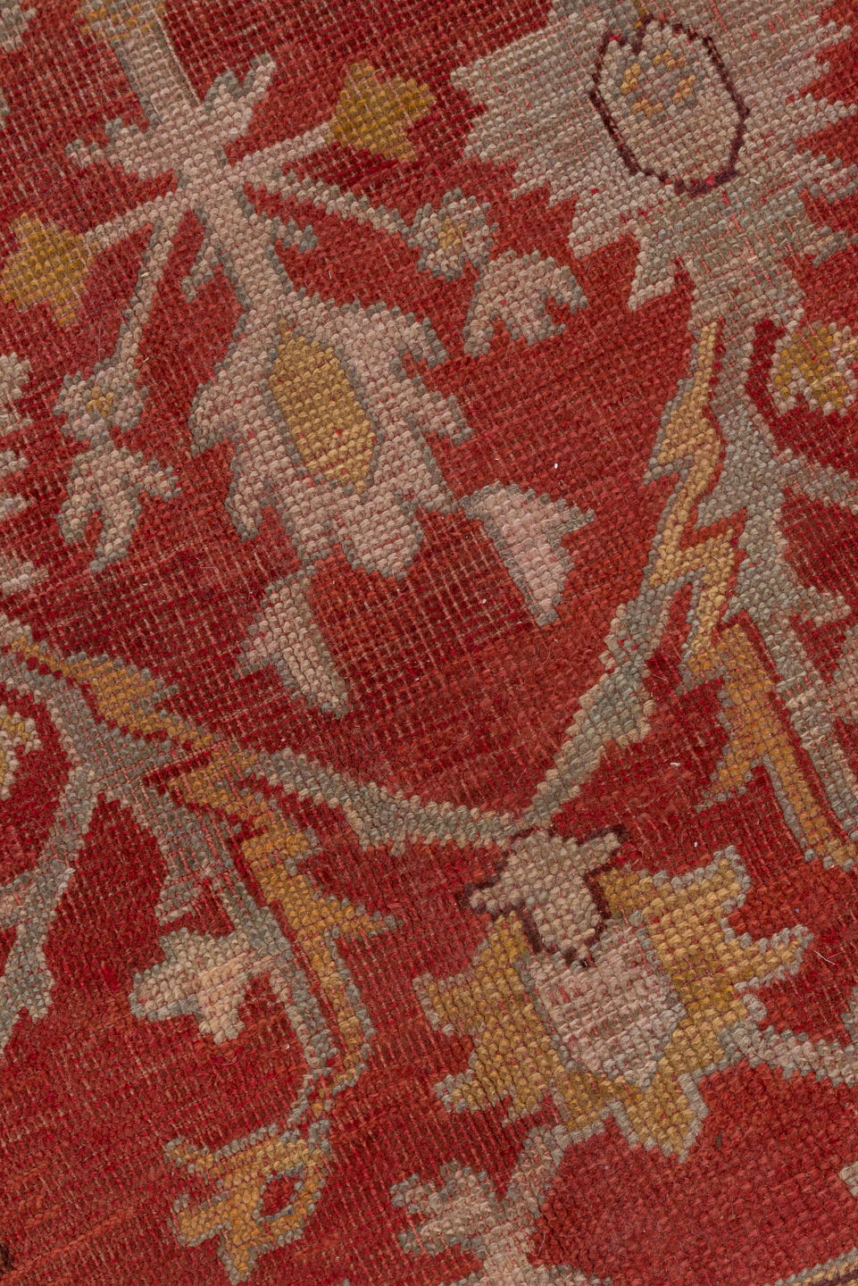 11' x 13' one-of-a-kind handmade antique Oushak oversize rug. Color palette: terra cotta, ivory, sage, gold, rust, blush