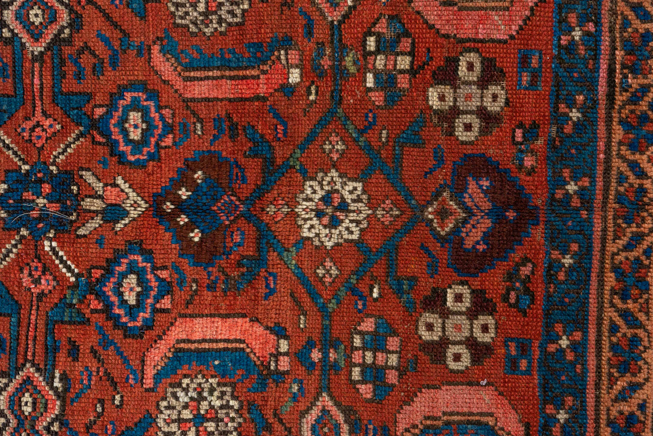 6' x 6' one-of-a-kind handmade vintage Bakhshayesh rug. Color palette: arapawa, black, blue, brown, gray, pink, red