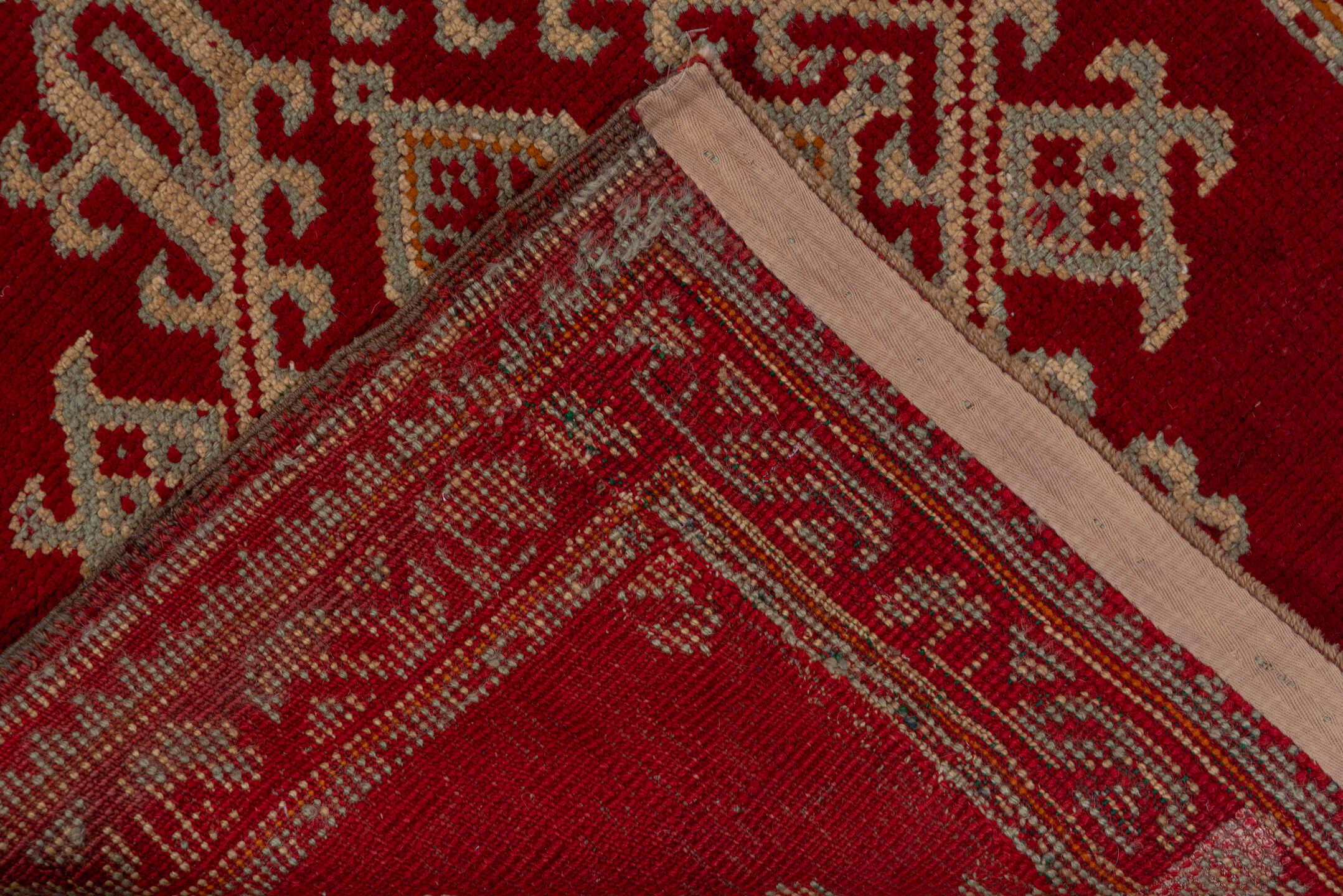 3' x 17' one-of-a-kind handmade vintage Oushak runner rug. Color palette: brown, off-white, pink, red, snow, white