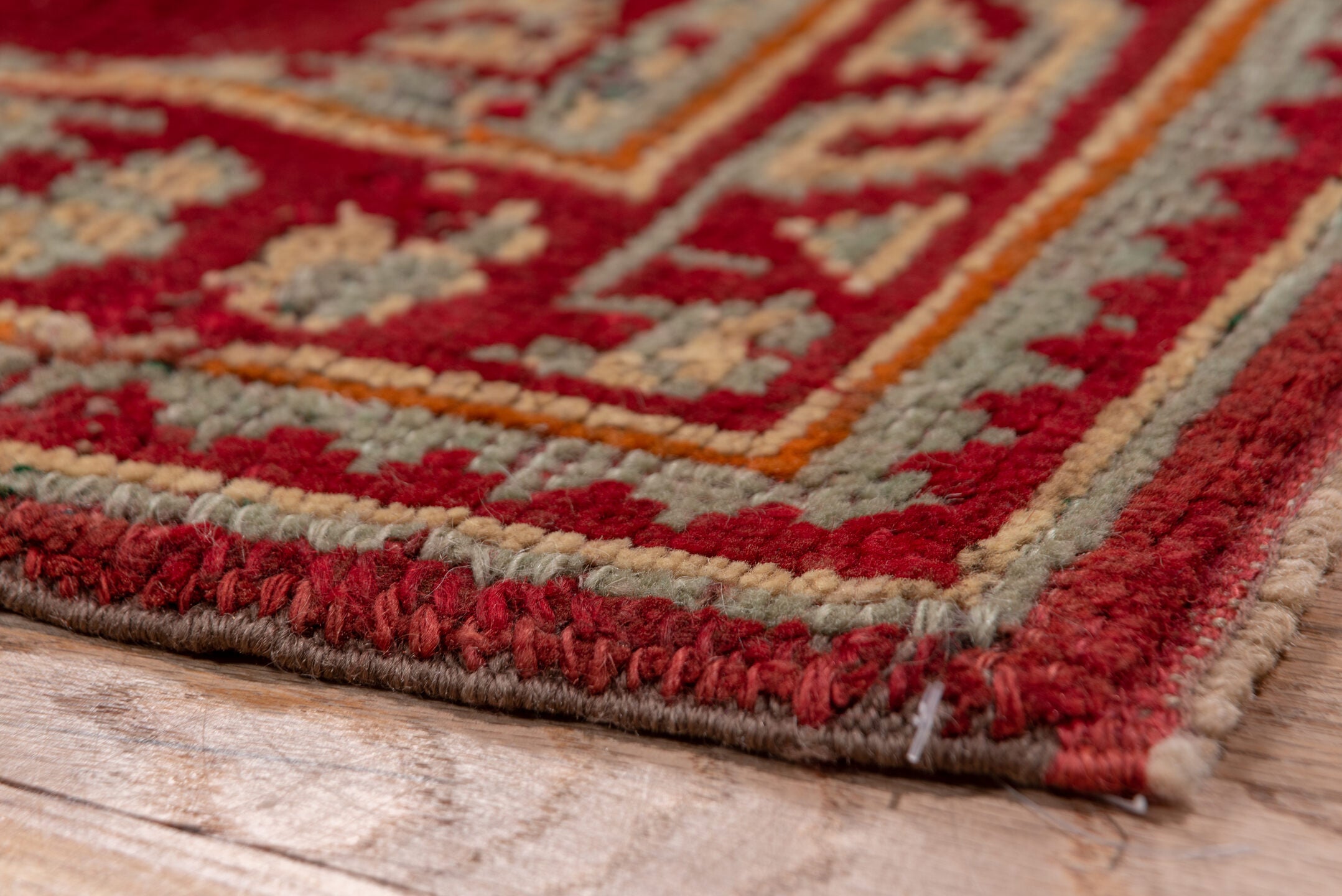 3' x 17' one-of-a-kind handmade antique Oushak runner rug. Color palette: crimson, ivory, burgundy, red