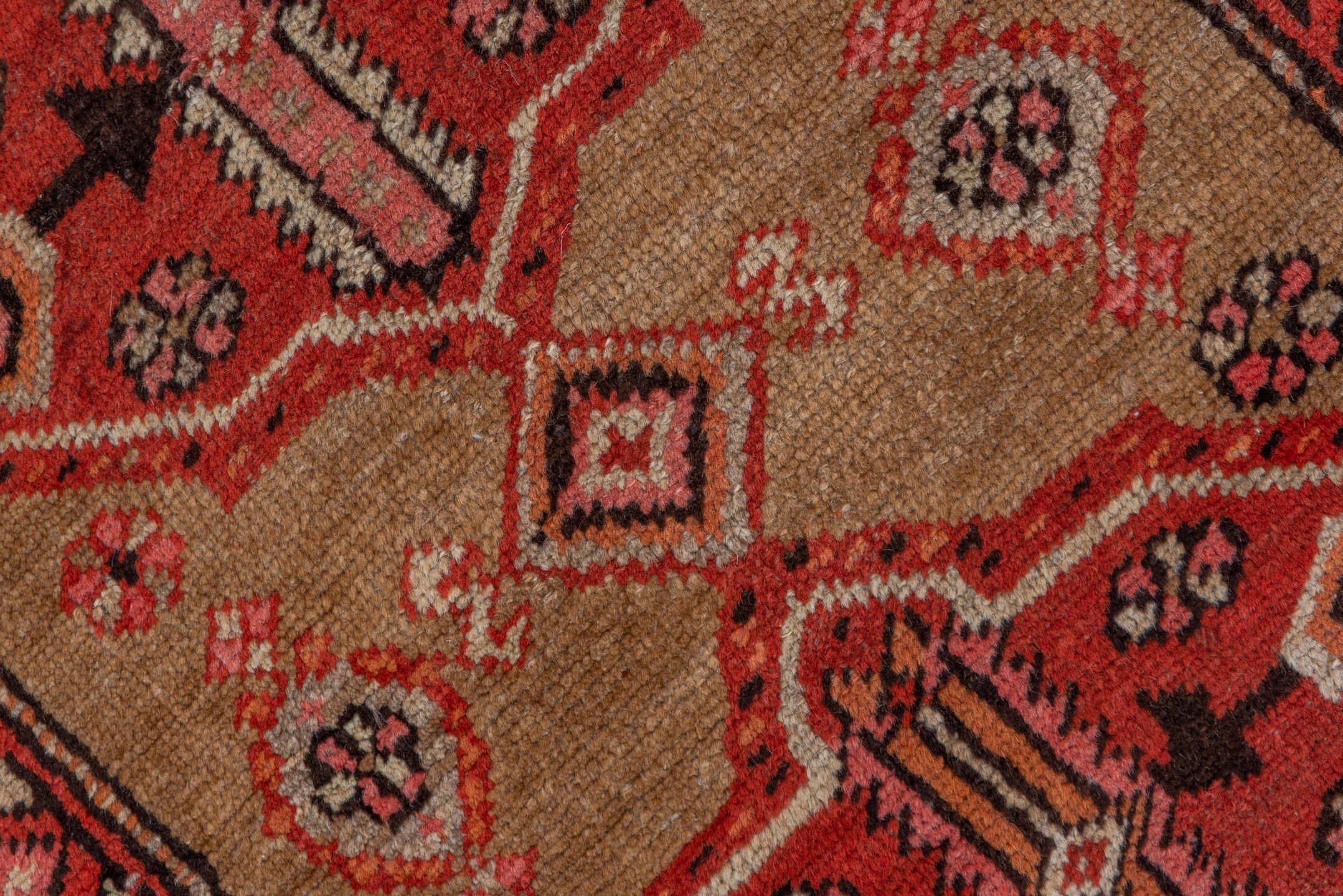3' x 10' one-of-a-kind handmade antique Sarab runner rug. Color palette: rust, camel, ivory, brick, brown, charcoal