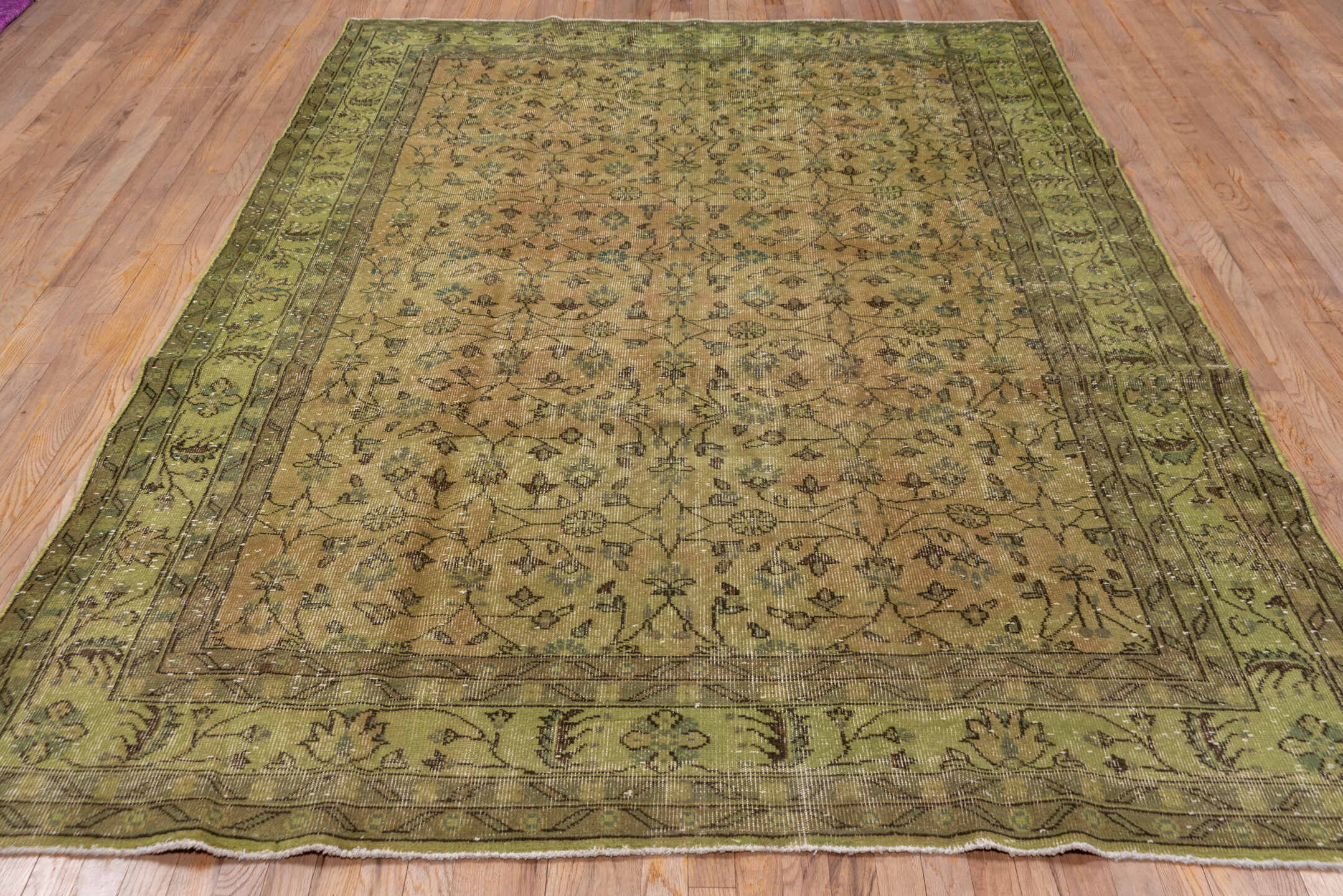 6' x 10' one-of-a-kind handmade vintage Overdyed large size rug. Color palette: brown