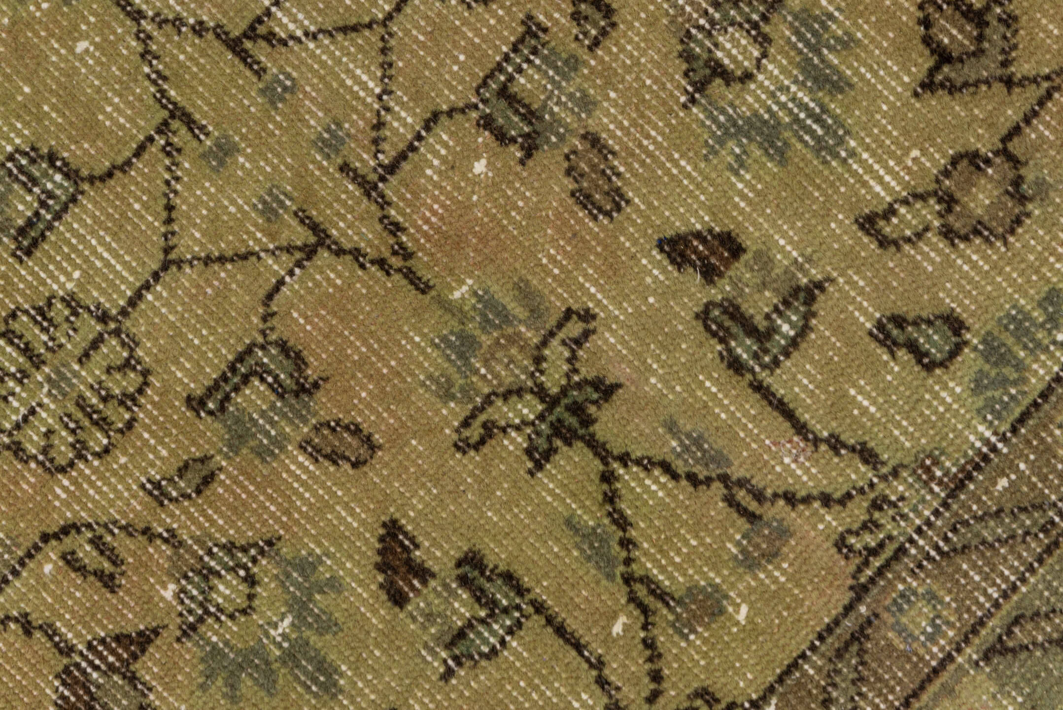 6' x 10' one-of-a-kind handmade vintage Overdyed large size rug. Color palette: olive, taupe, brown, sage, charcoal, green