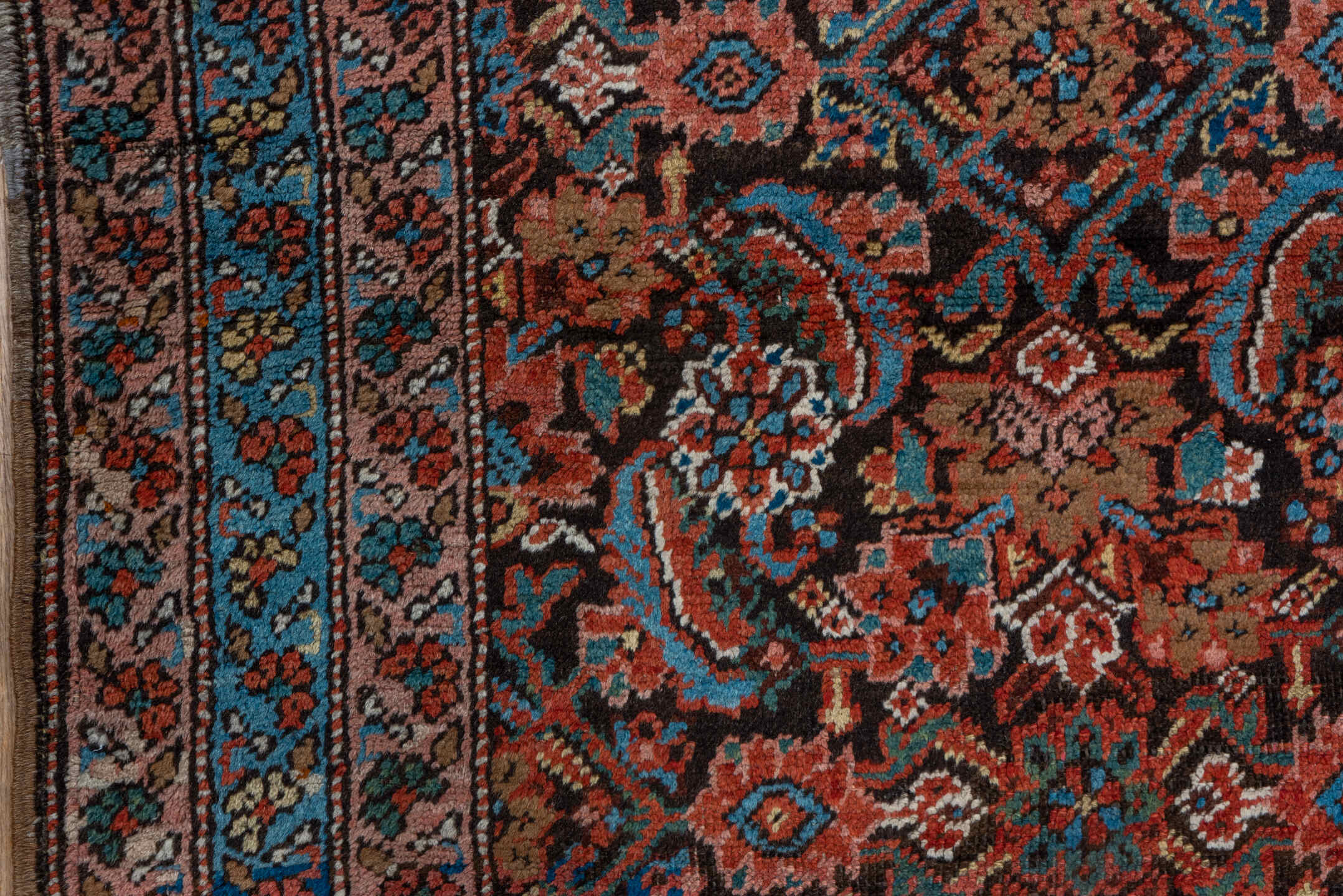 3' x 13' one-of-a-kind handmade vintage Bakhshayesh runner rug. Color palette: navy, sky blue, rust, coral, ivory, rose
