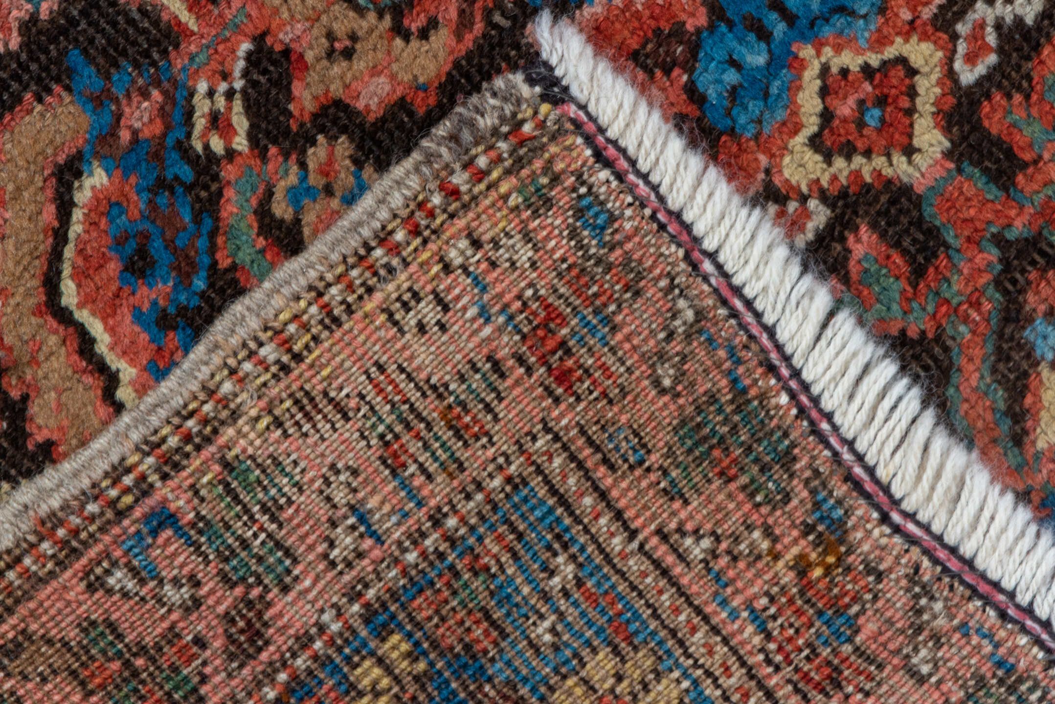 3' x 13' one-of-a-kind handmade vintage Bakhshayesh runner rug. Color palette: navy, sky blue, rust, coral, ivory, rose