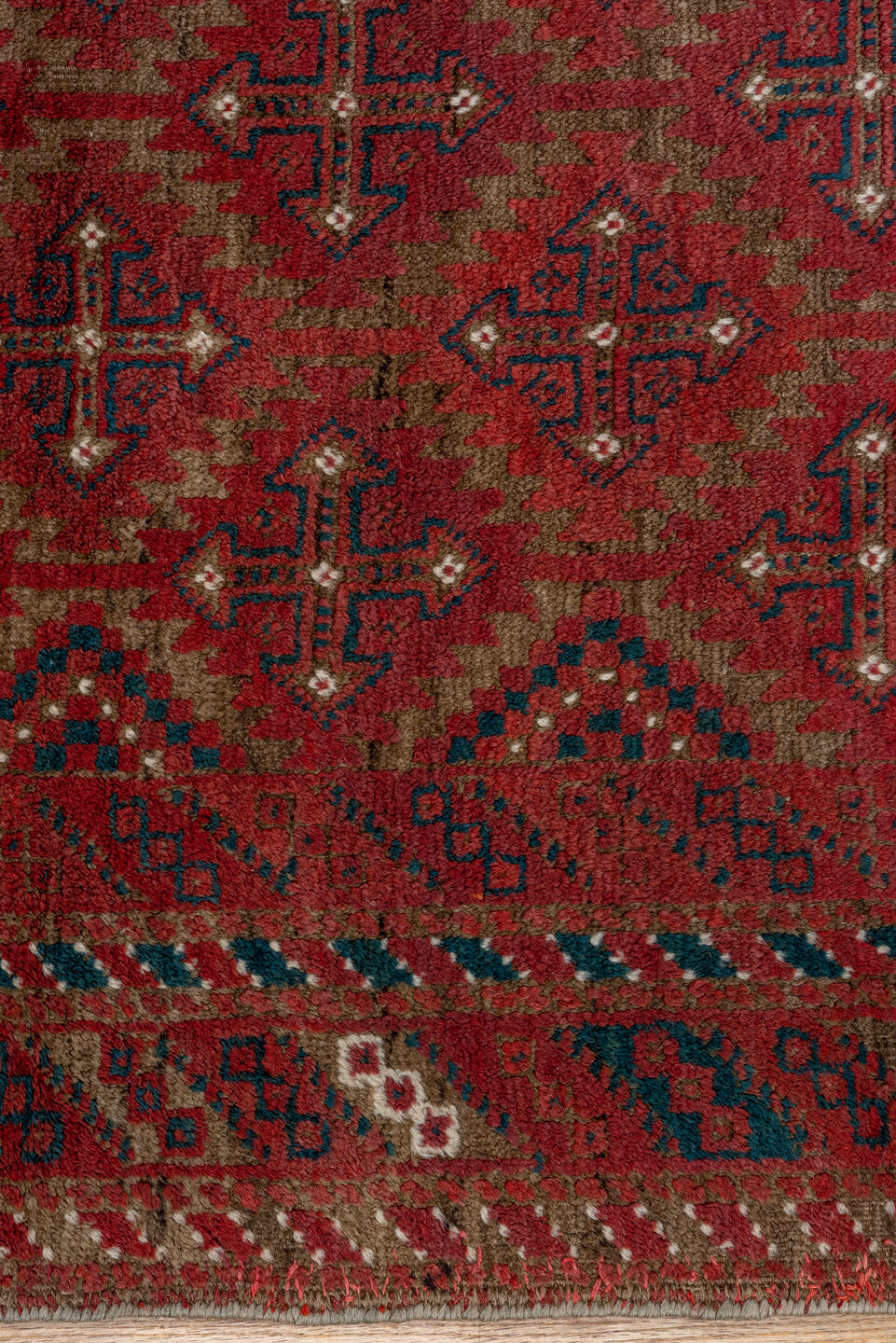 3' x 5' one-of-a-kind handmade vintage Belouch small size rug. Color palette: blue, brown, gray, light gray, pink, red