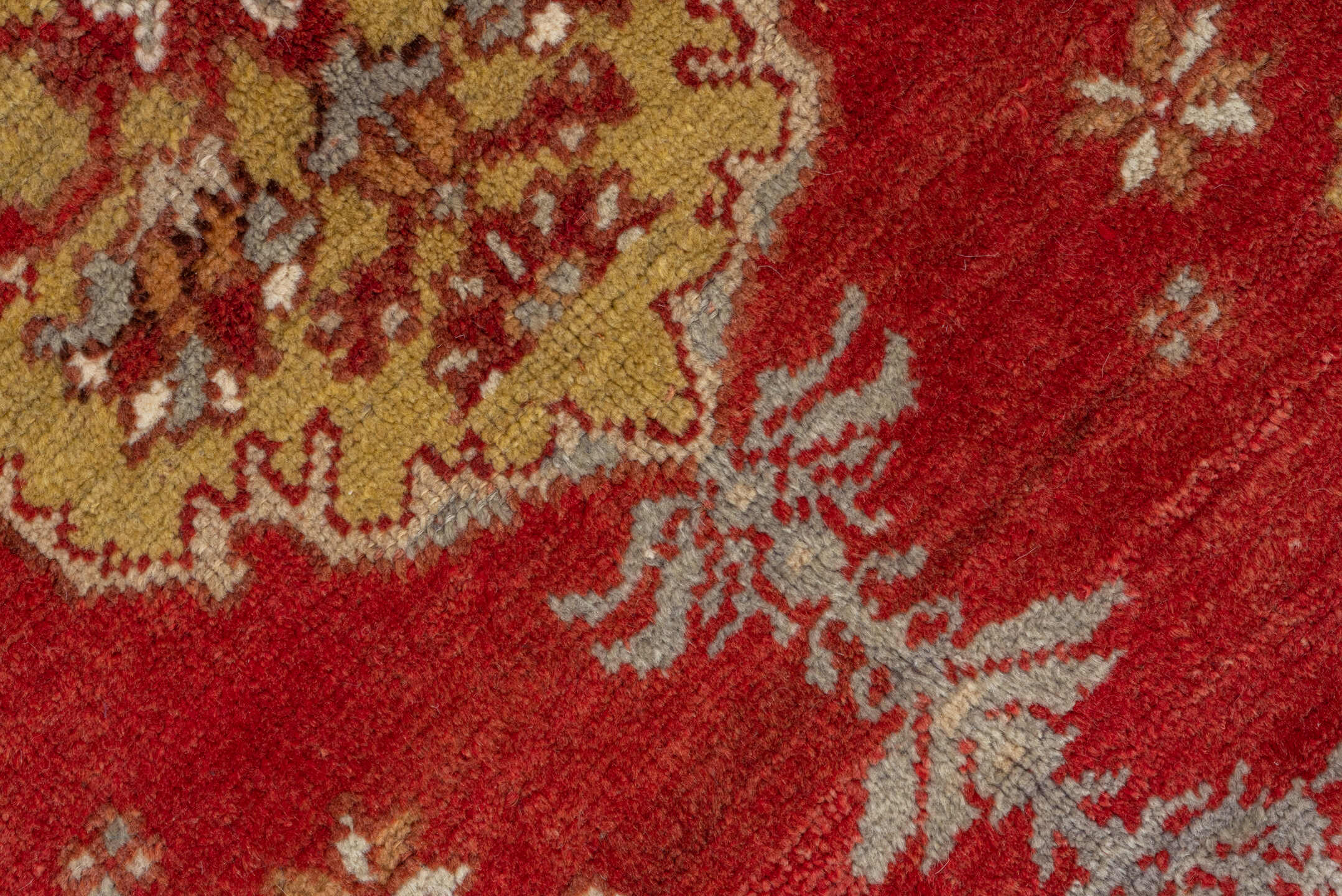 3' x 5' one-of-a-kind handmade vintage Oushak small size rug. Color palette: red, ivory, rust, gold, camel, burgundy, taupe