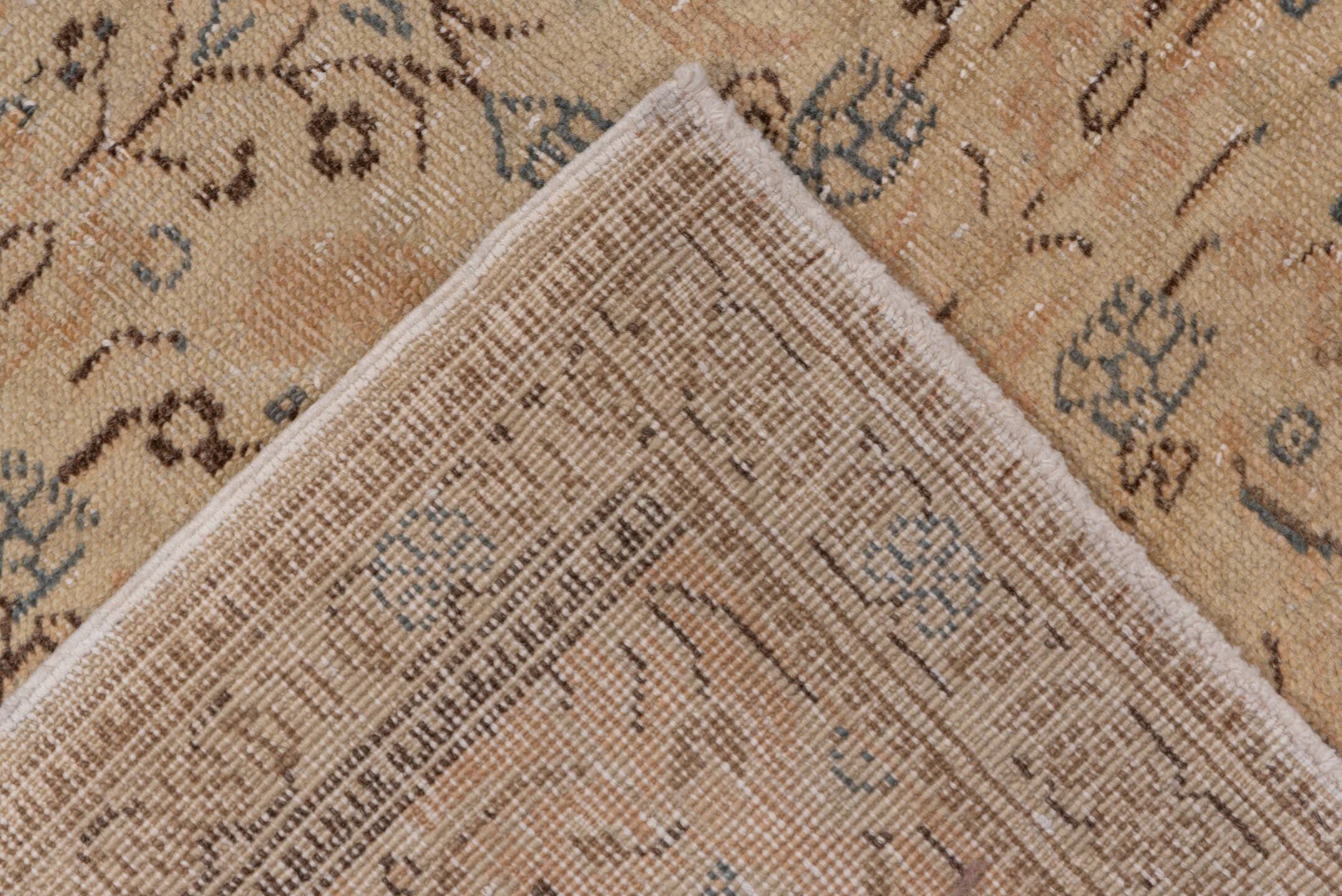 6' x 9' one-of-a-kind handmade vintage Kaisary medium size rug. Color palette: beige, taupe, camel, ivory, slate, brown