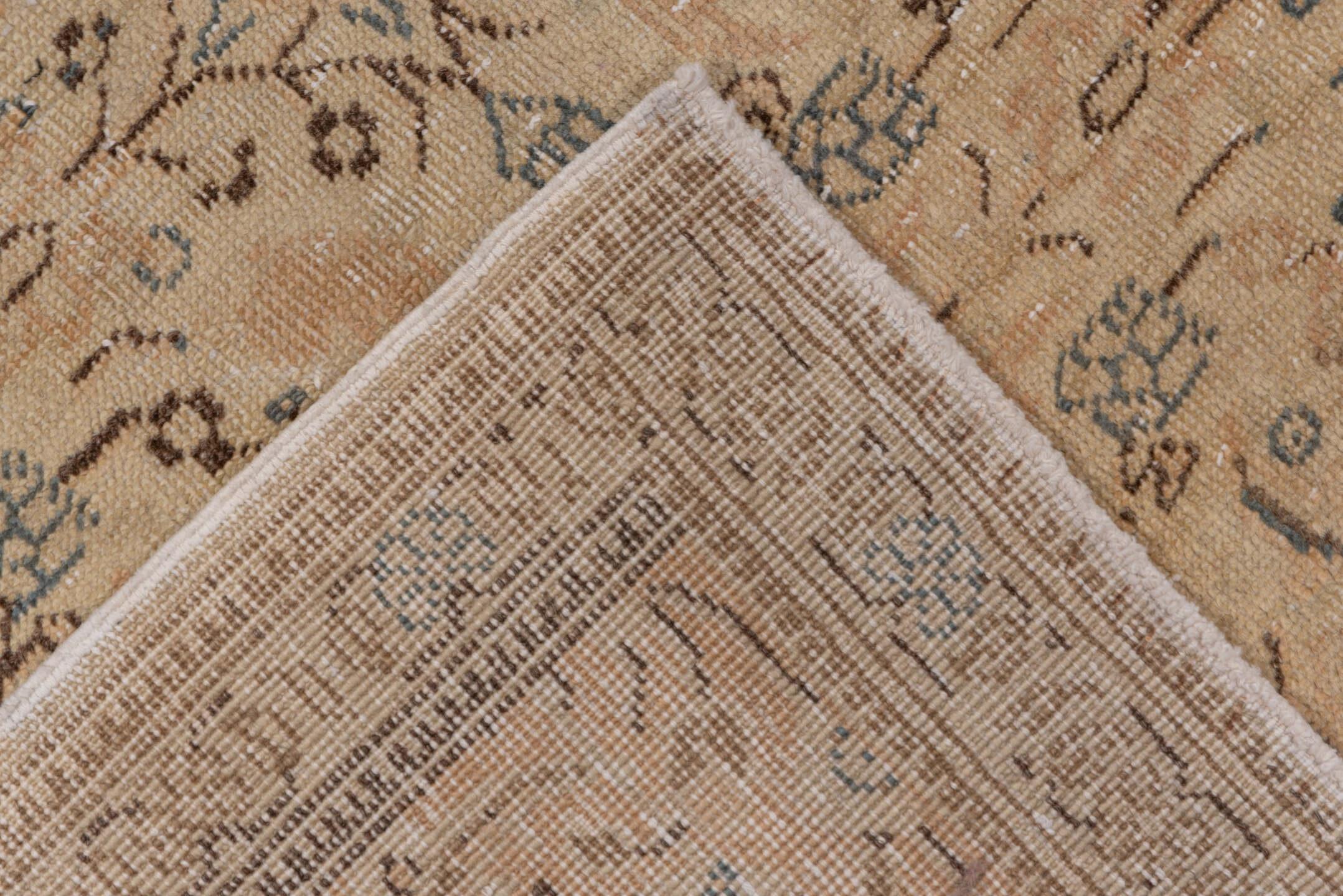 6' x 9' one-of-a-kind handmade vintage Kaisary medium size rug. Color palette: beige, taupe, camel, ivory, slate, brown