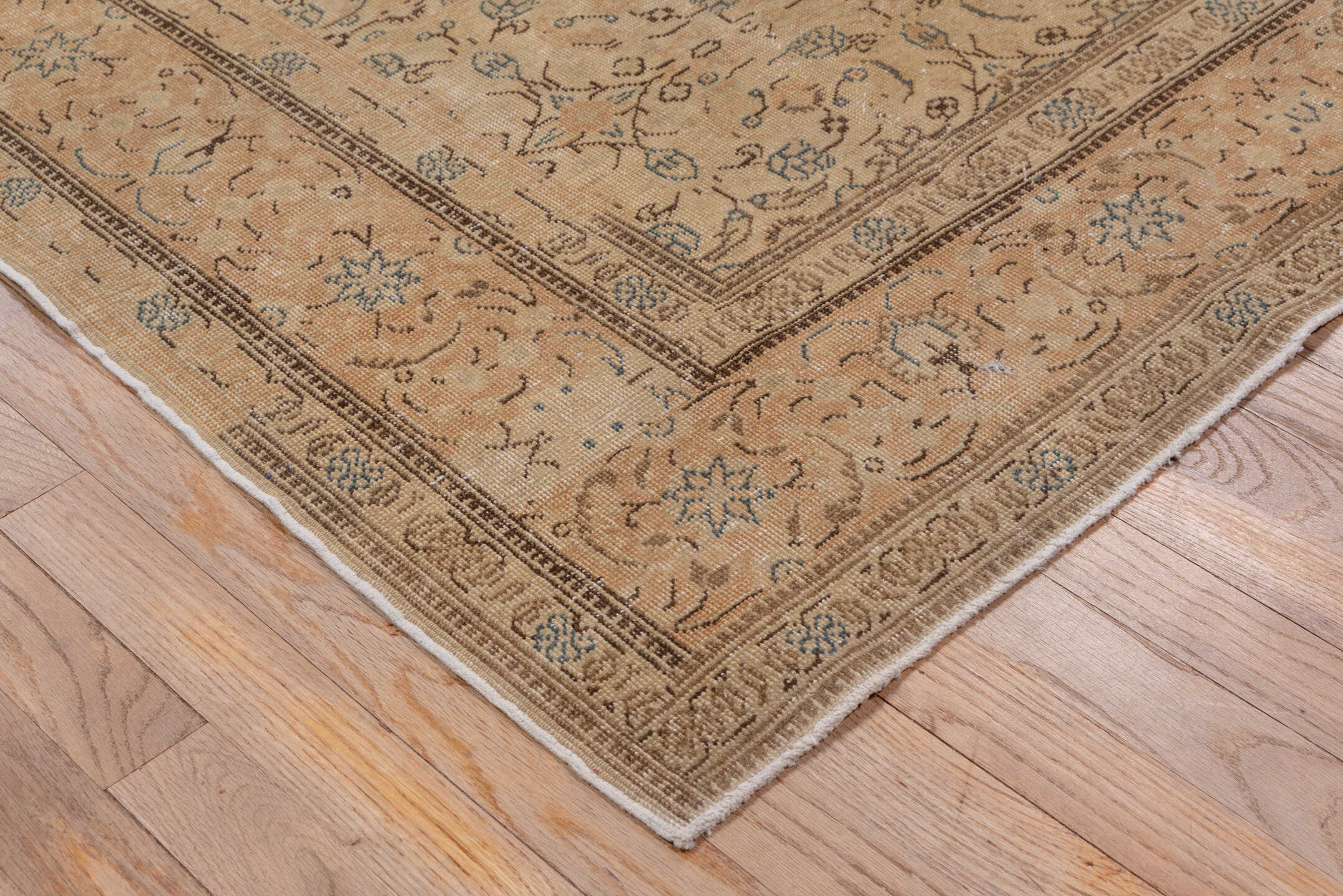 6' x 9' one-of-a-kind handmade vintage Kaisary medium size rug. Color palette: brown, gray, off-white, orange, tan