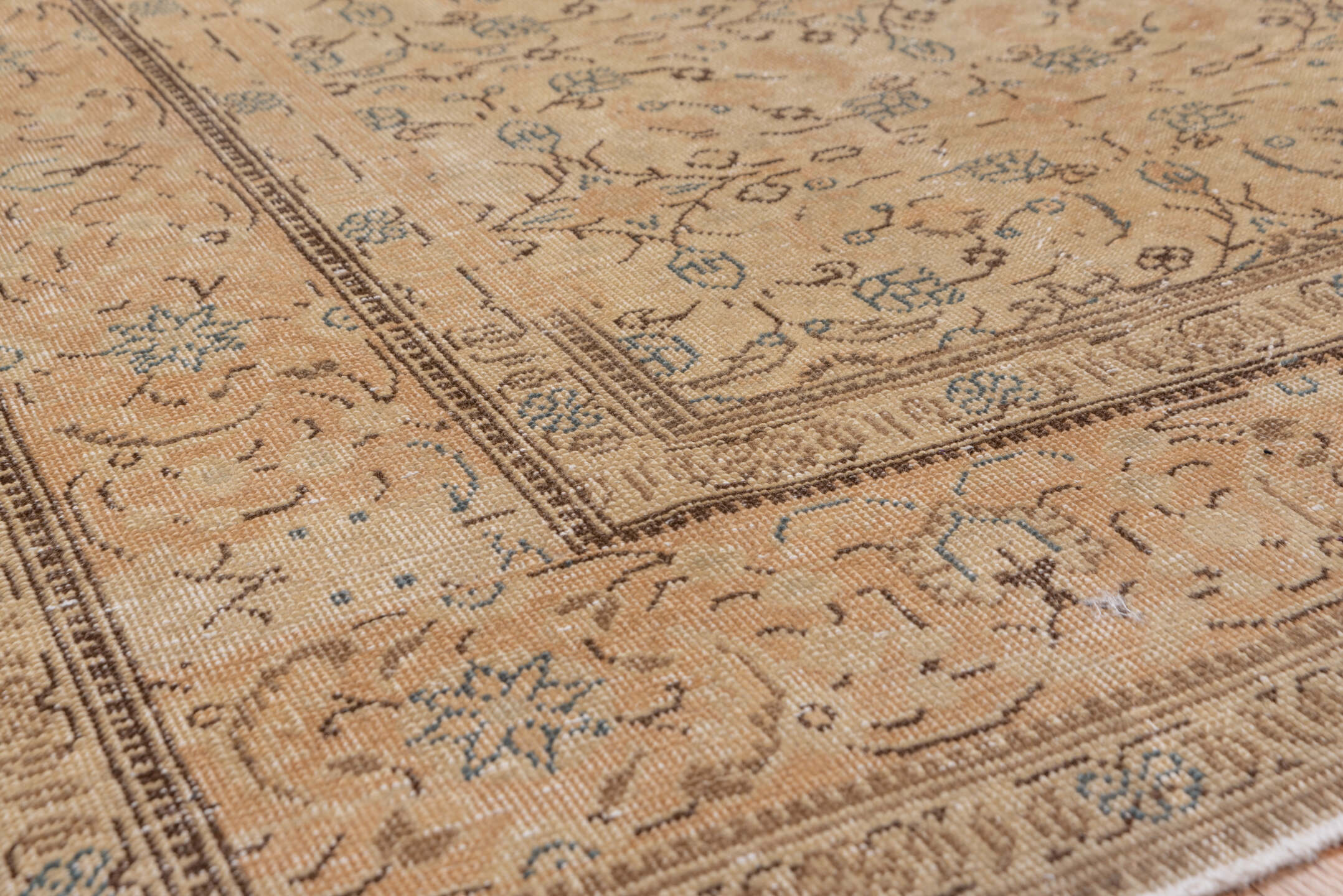 6' x 9' one-of-a-kind handmade vintage Kaisary medium size rug. Color palette: brown, orange, off-white, gray, tan