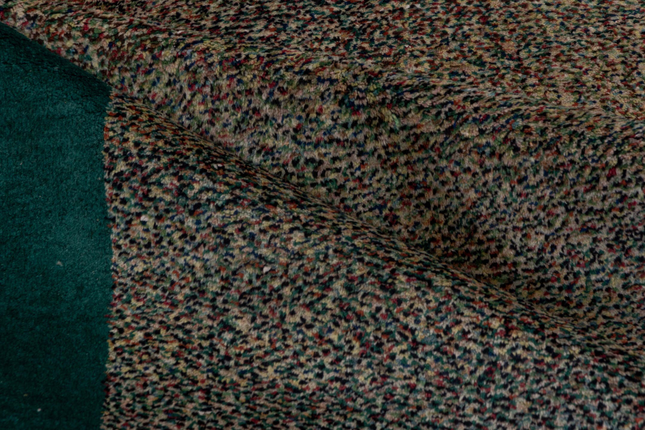 6' x 9' one-of-a-kind handmade vintage Oushak medium size rug. Color palette: taupe, teal, charcoal, ivory, brown, beige