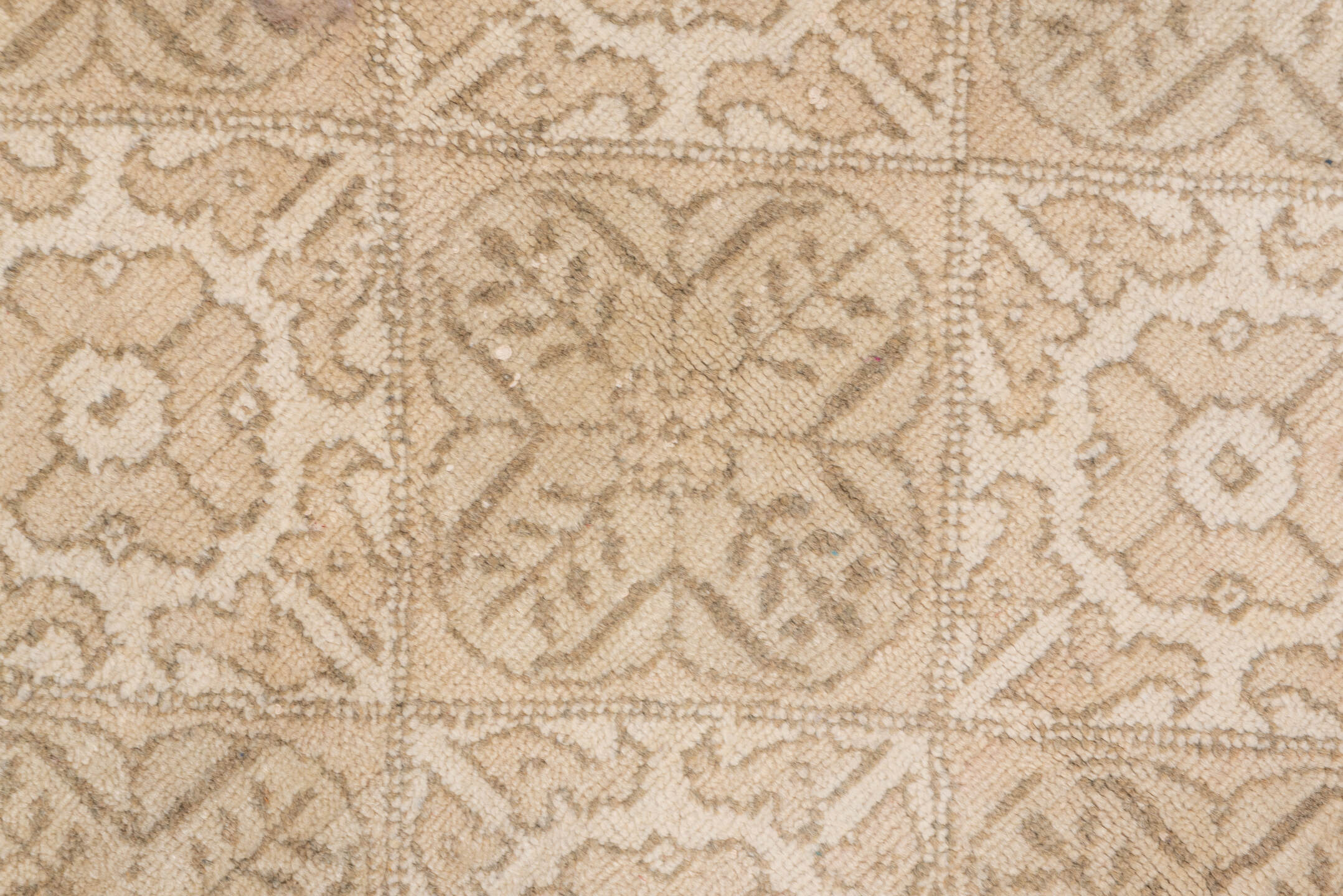 5' x 8' one-of-a-kind handmade vintage Oushak medium size rug. Color palette: beige, ivory, taupe, sand, camel, gray